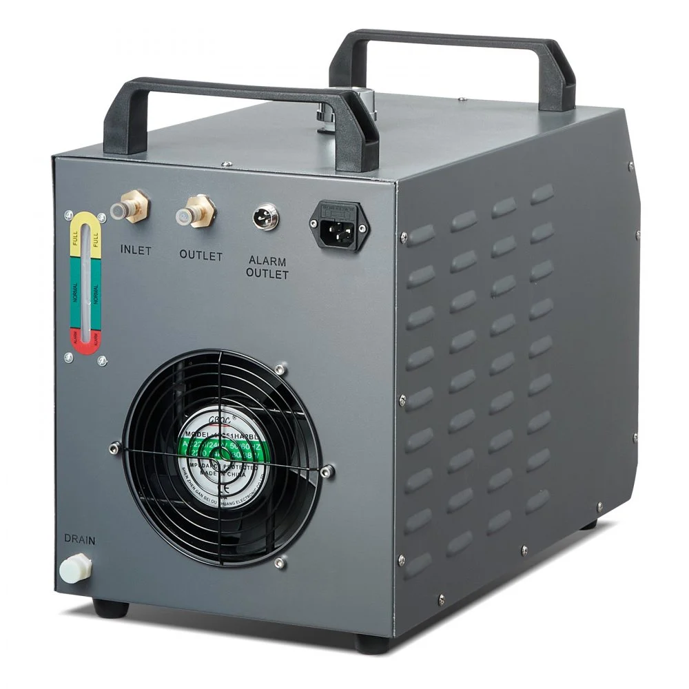 Enfriador de agua industrial VEVOR CW-3000, 80 W, refrigerado por aire, con tanque de agua de 12 L y caudal máximo de 12 L/min, para máquinas de grabado láser.