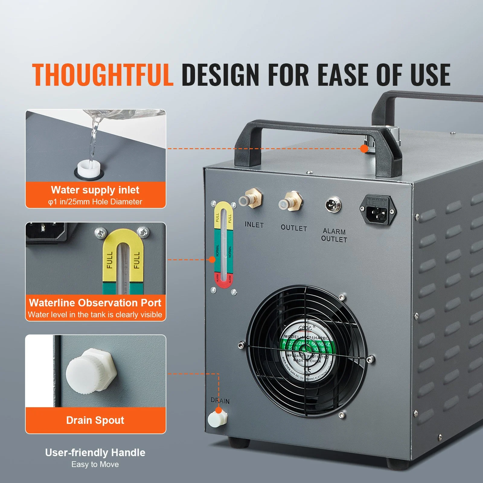 Enfriador de agua industrial VEVOR CW-3000, 80 W, refrigerado por aire, con tanque de agua de 12 L y caudal máximo de 12 L/min, para máquinas de grabado láser.