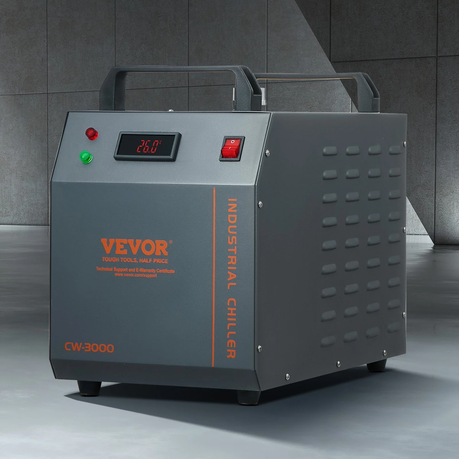 Enfriador de agua industrial VEVOR CW-3000, 80 W, refrigerado por aire, con tanque de agua de 12 L y caudal máximo de 12 L/min, para máquinas de grabado láser.