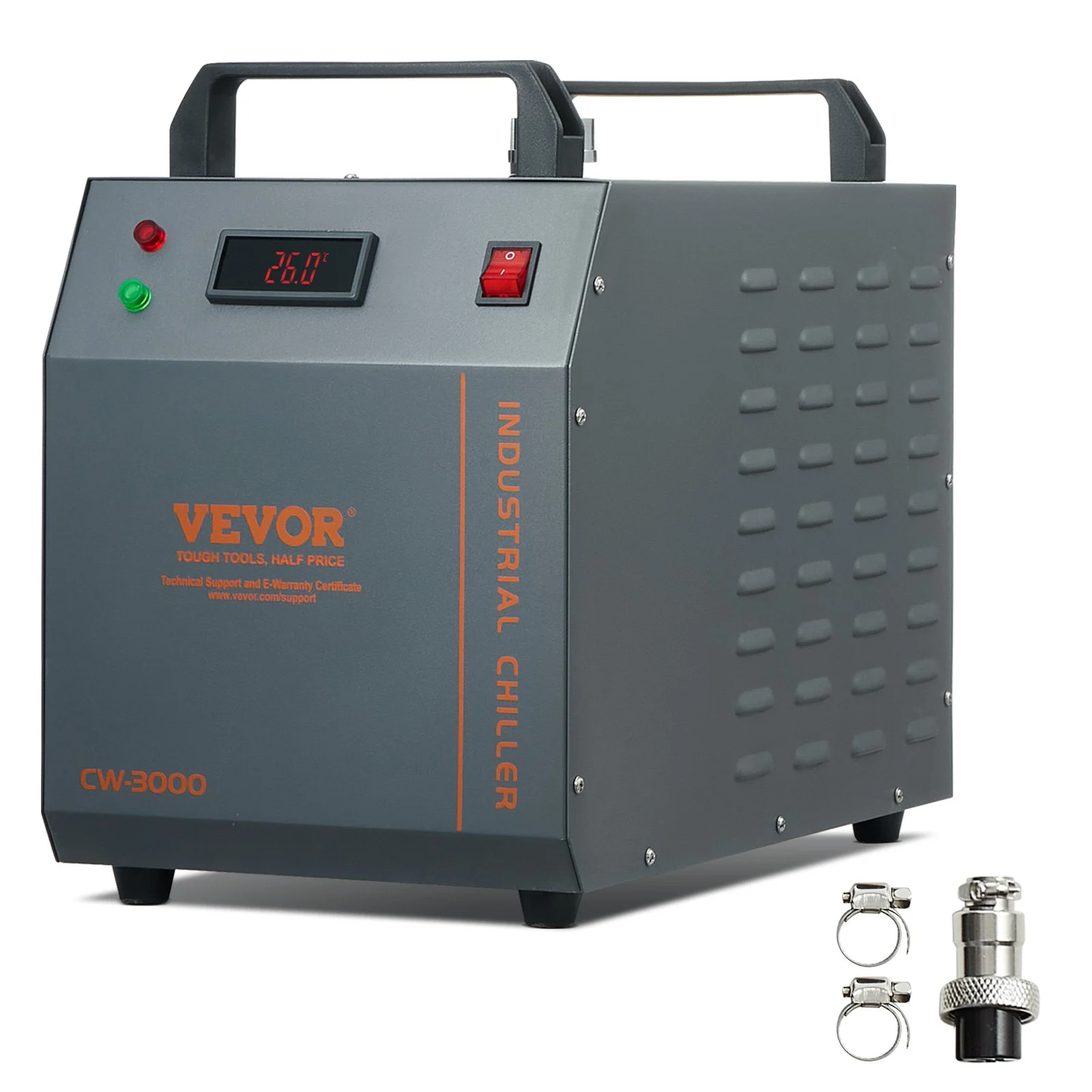 Enfriador de agua industrial VEVOR CW-3000, 80 W, refrigerado por aire, con tanque de agua de 12 L y caudal máximo de 12 L/min, para máquinas de grabado láser.