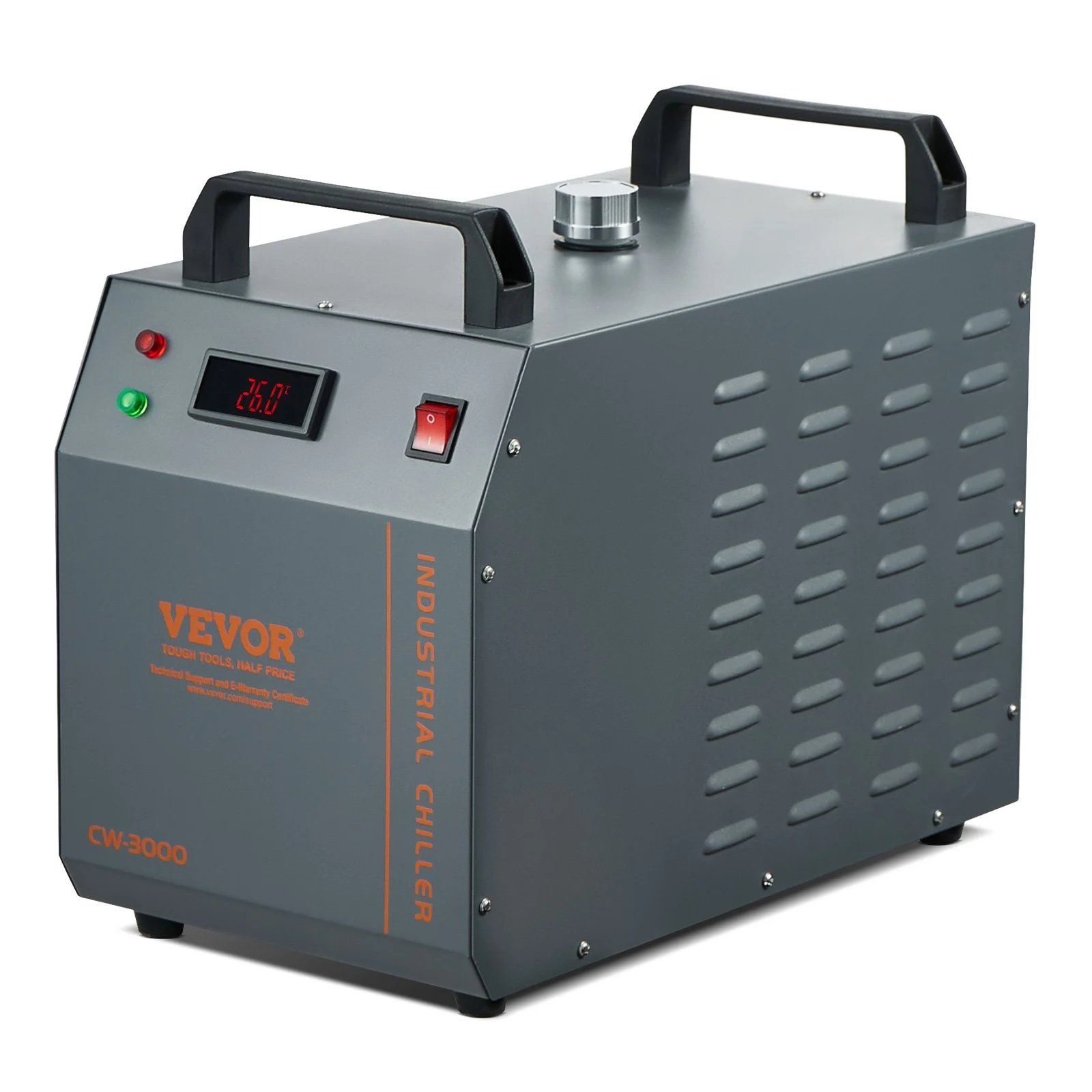 Enfriador de agua industrial VEVOR CW-3000, 80 W, refrigerado por aire, con tanque de agua de 12 L y caudal máximo de 12 L/min, para máquinas de grabado láser.