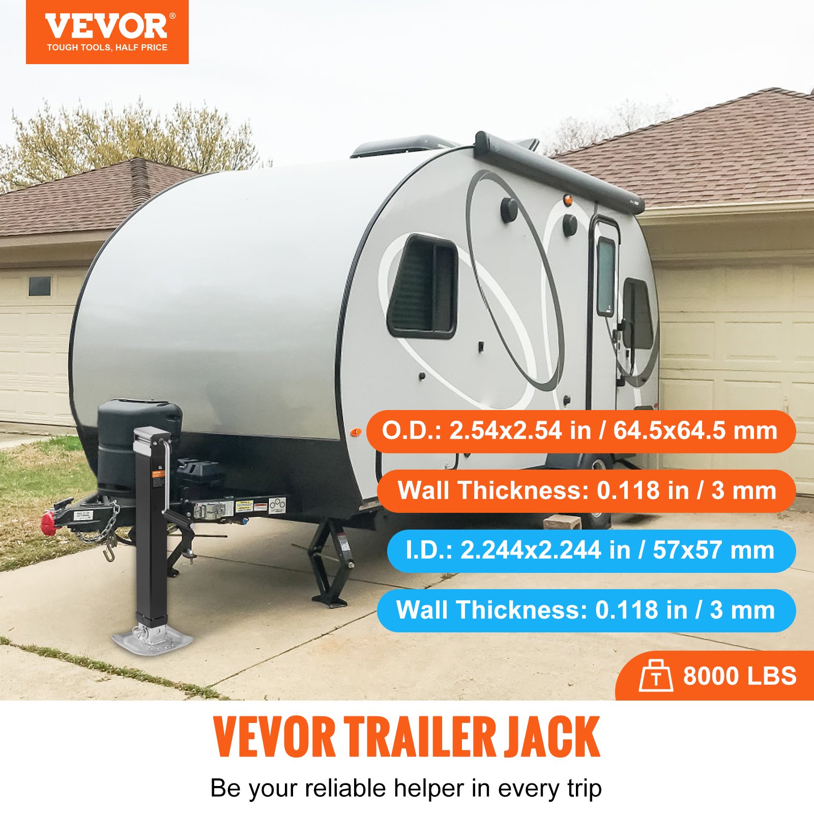 Gato de remolque VEVOR, gato de remolque soldable con capacidad de peso de 8000 lb, soporte de gato de remolque con asa para levantar remolques de RV, remolques para caballos, remolques utilitarios y remolques para yates