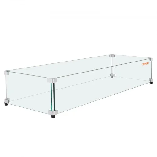 VEVOR - Protector de viento de vidrio para mesa de fogata rectangular (74 x 33 x 16,5 cm), panel de vidrio templado resistente de 0,8 cm de grosor con soporte de esquina de aluminio duro y patas de goma, fácil de montar.
