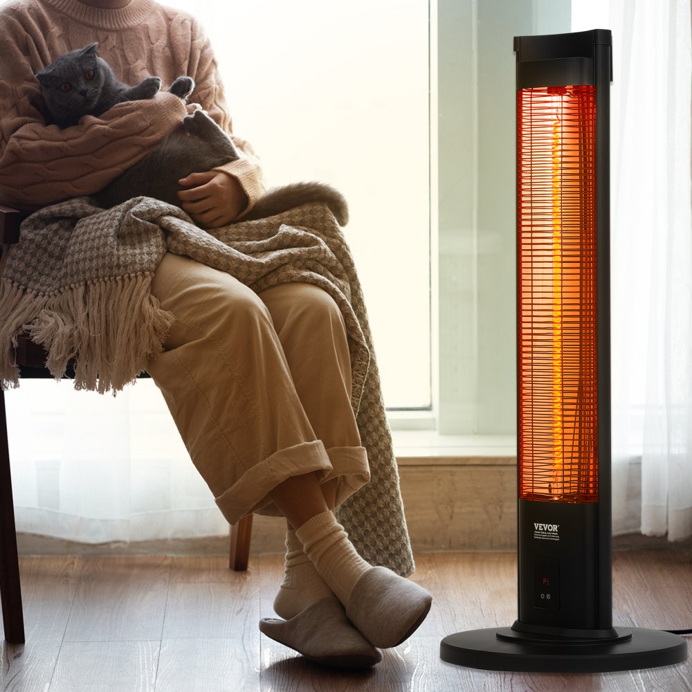 Calefactor infrarrojo VEVOR de 1500 W con control remoto, calefactor eléctrico para patio con 3 velocidades, temporizador y protección antivuelco, ideal para dormitorio, estudio, porche, comedor, estudio, soporte, 101 cm de largo.