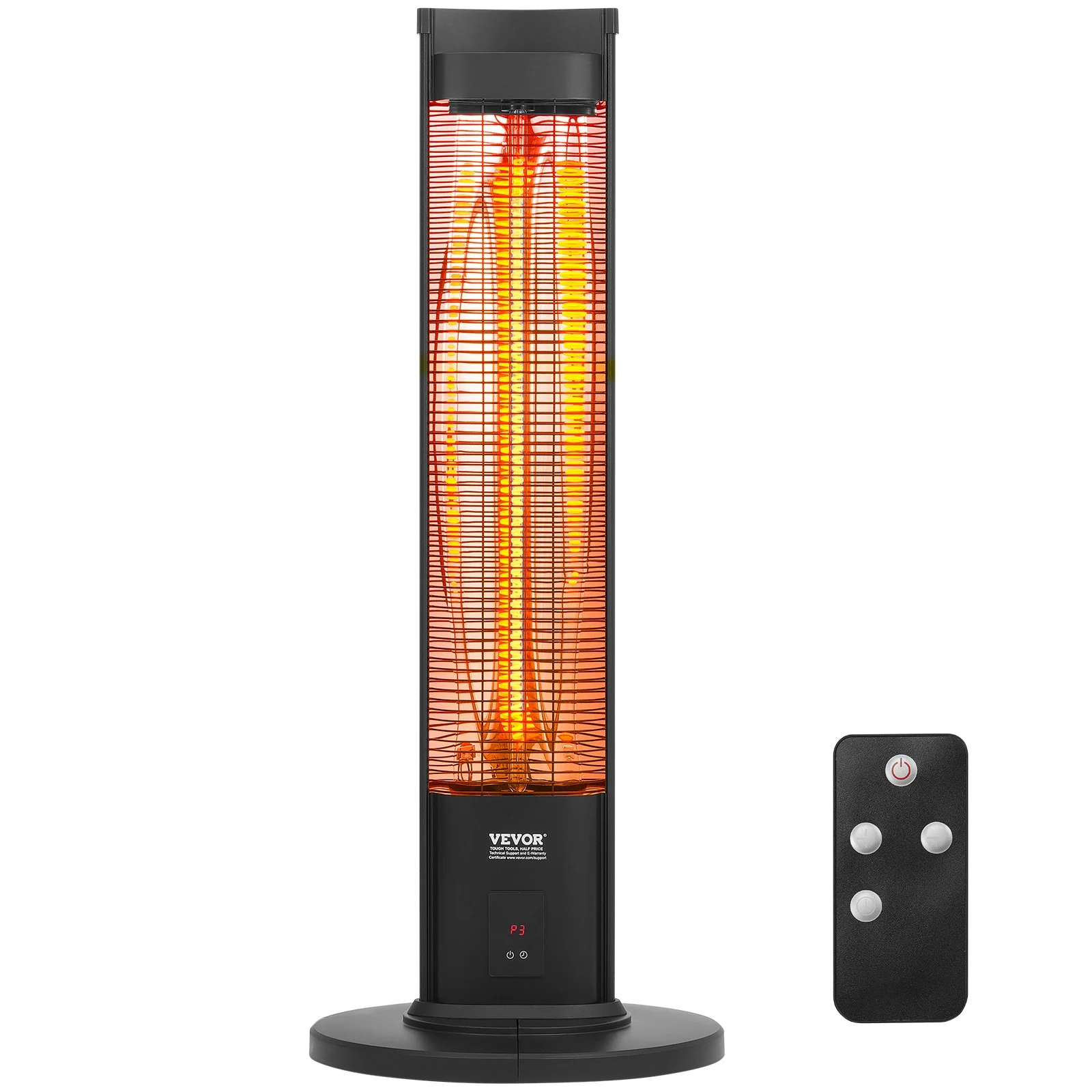 Calefactor infrarrojo VEVOR de 1500 W con control remoto, calefactor eléctrico para patio con 3 velocidades, temporizador y protección antivuelco, ideal para dormitorio, estudio, porche, comedor, estudio, soporte, 101 cm de largo.