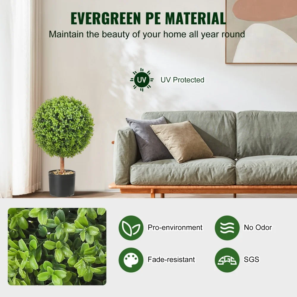 VEVOR 2x Bolas de Boj Artificiales Ø40,6 cm Decoración de Jardín Boj en Maceta Bola de Boj Artificial Planta Artificial de PE, Madera y PP Incluye 4 mariposas decorativas y 10 piezas de repuesto