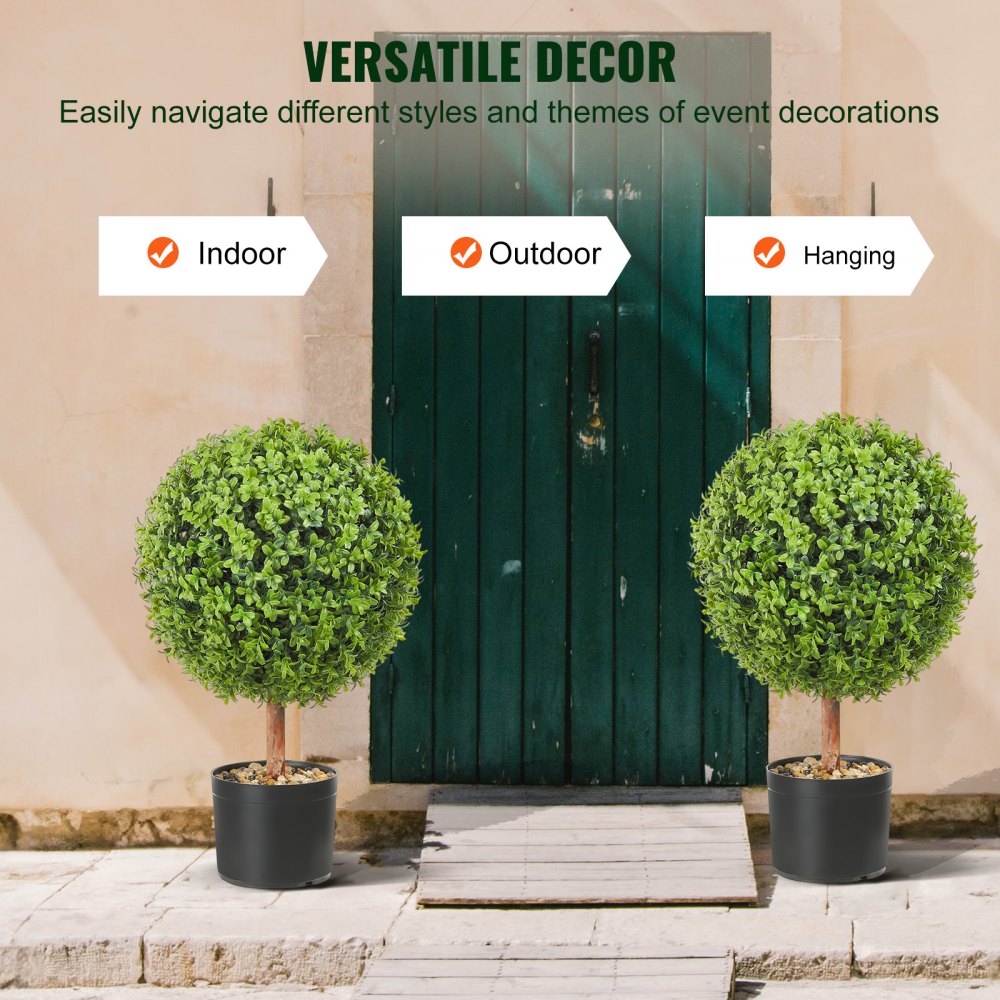 VEVOR 2x Bolas de Boj Artificiales Ø40,6 cm Decoración de Jardín Boj en Maceta Bola de Boj Artificial Planta Artificial de PE, Madera y PP Incluye 4 mariposas decorativas y 10 piezas de repuesto