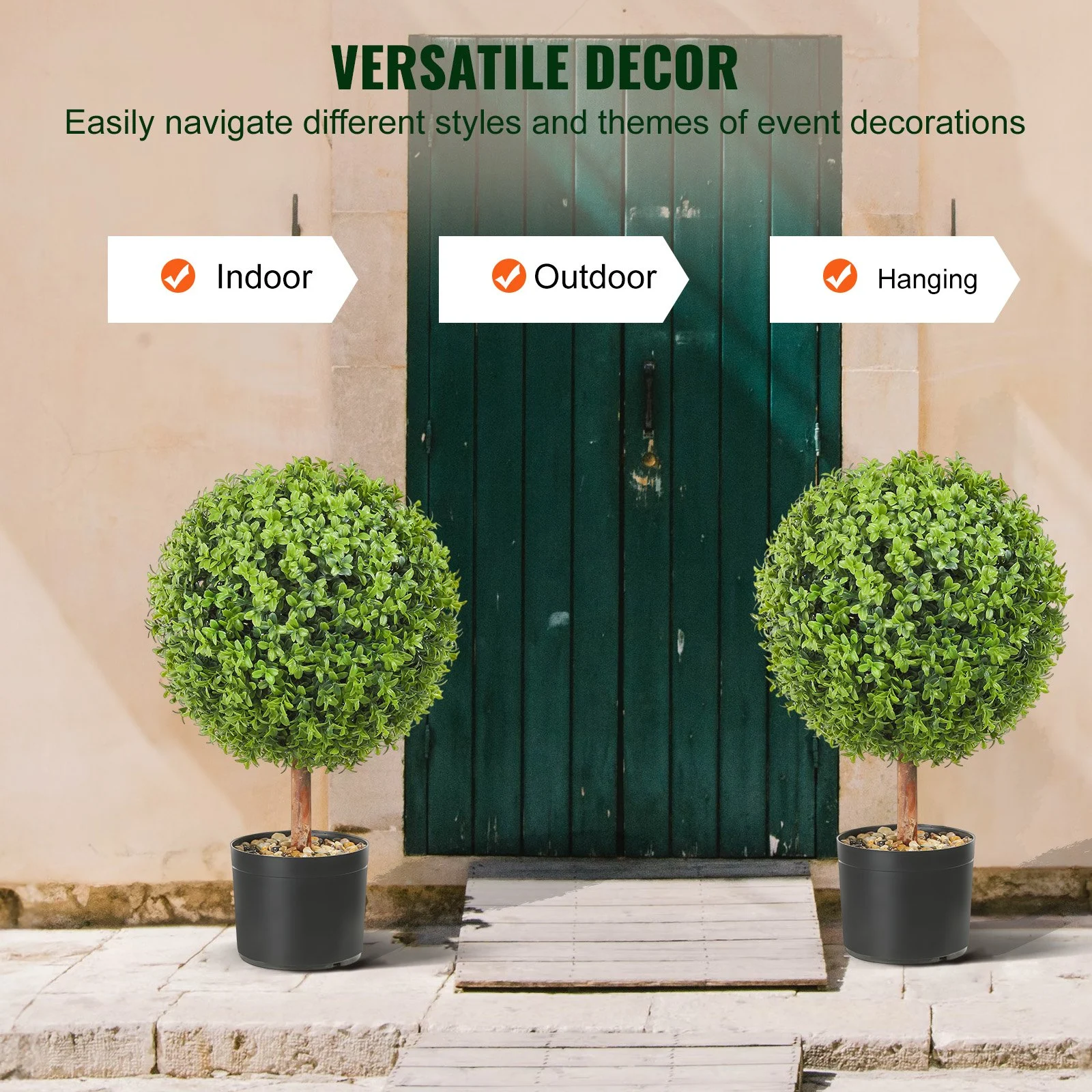 VEVOR 2x Bolas de Boj Artificiales Ø40,6 cm Decoración de Jardín Boj en Maceta Bola de Boj Artificial Planta Artificial de PE, Madera y PP Incluye 4 mariposas decorativas y 10 piezas de repuesto