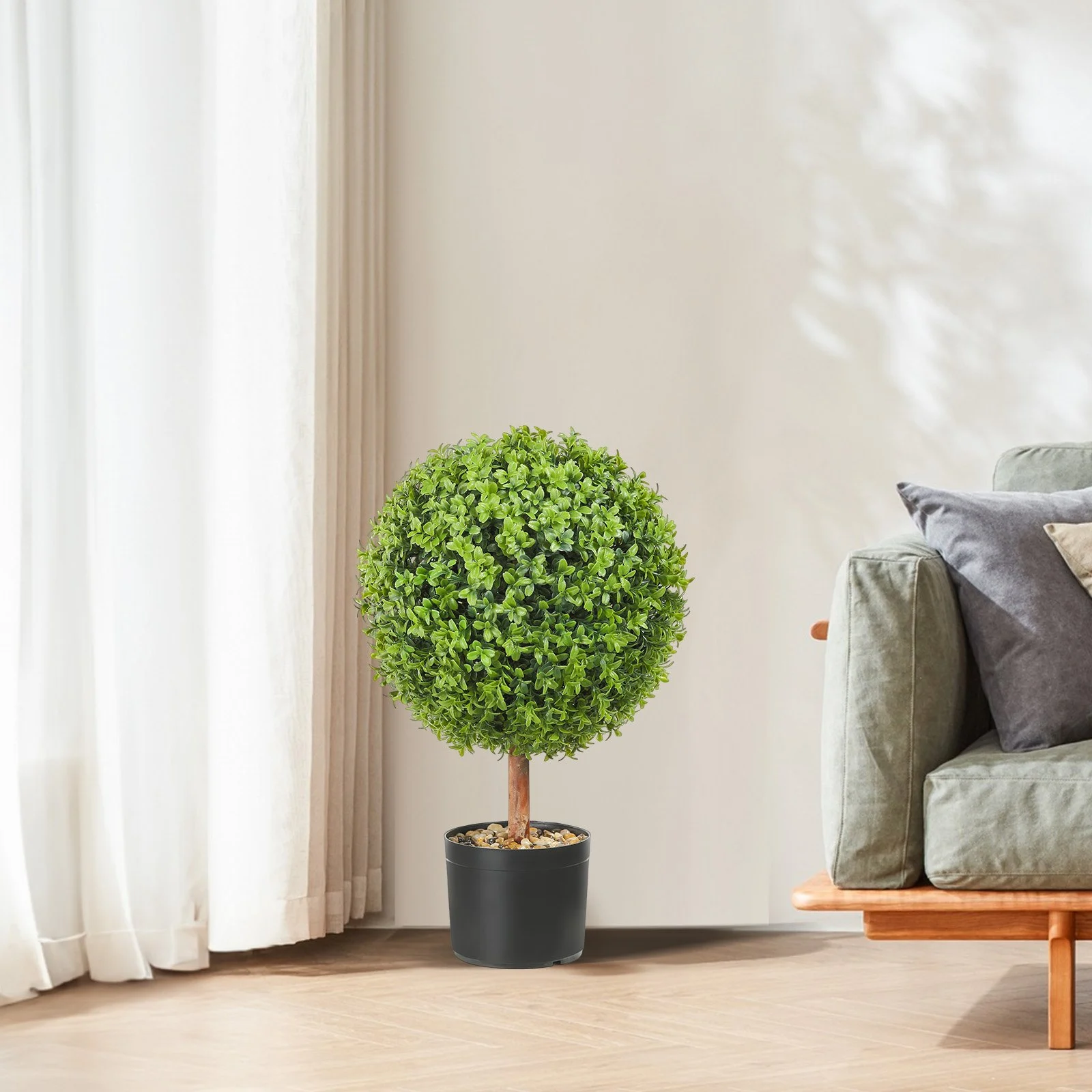 VEVOR 2x Bolas de Boj Artificiales Ø40,6 cm Decoración de Jardín Boj en Maceta Bola de Boj Artificial Planta Artificial de PE, Madera y PP Incluye 4 mariposas decorativas y 10 piezas de repuesto
