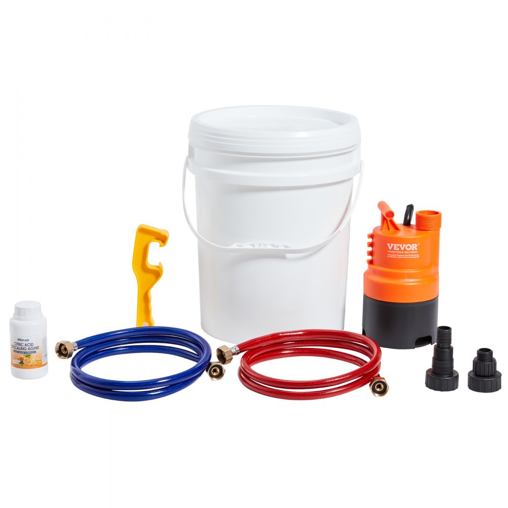 VEVOR Tankless Water Heater Flushing Kit, Includes Efficient Pump & 5 Gallon Pail & 2 Hoses & Descaling Powder, Wrench and Adapter for Quick Install Easy to Start, Water Heater Flush Kit