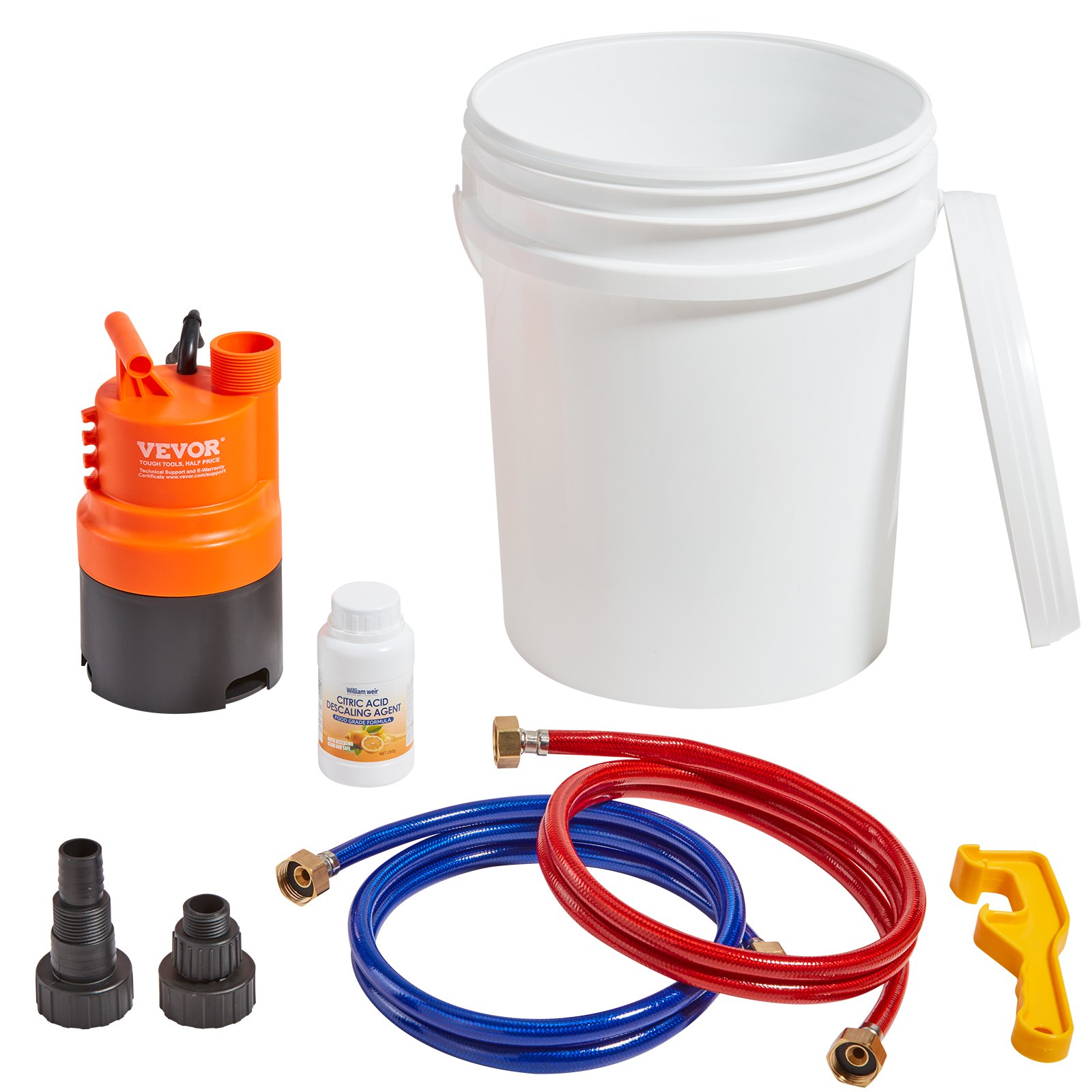 VEVOR Tankless Water Heater Flushing Kit, Includes Efficient Pump & 5 Gallon Pail & 2 Hoses & Descaling Powder, Wrench and Adapter for Quick Install Easy to Start, Water Heater Flush Kit