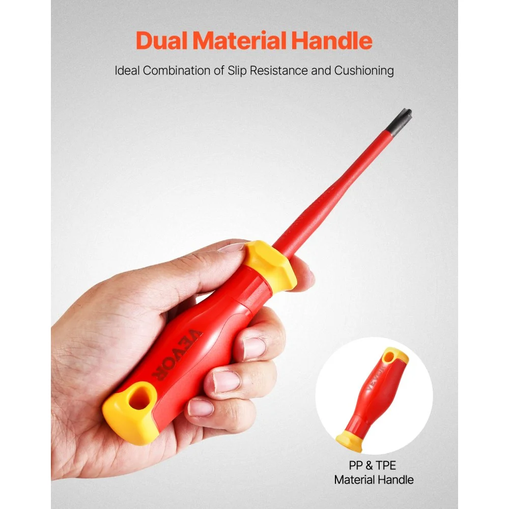 Juego de destornilladores aislados VEVOR, 50 piezas, herramienta profesional para electricistas, 1000 V, con puntas magnéticas, llave hexagonal con mango en T, destornillador y comprobador de voltaje unipolar.