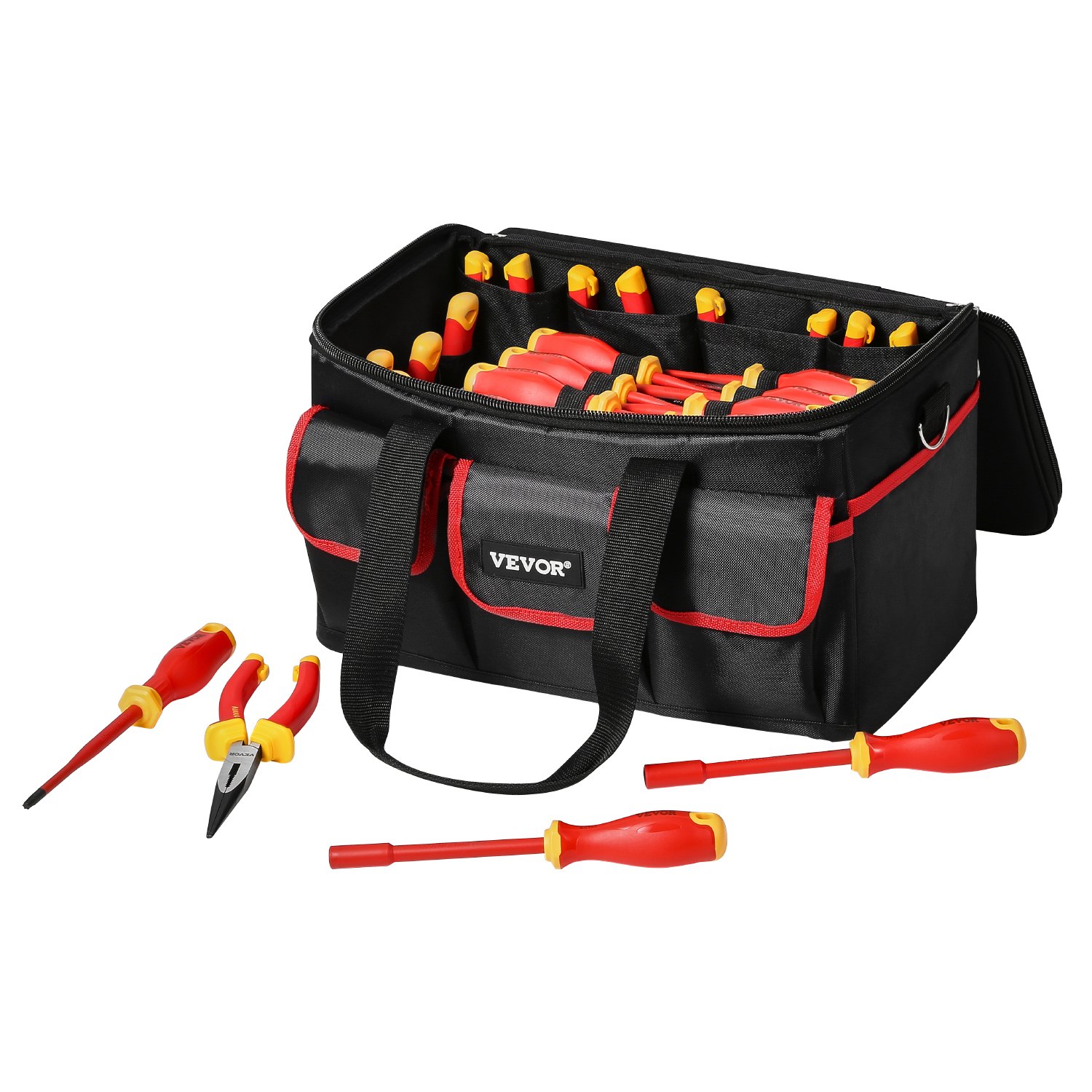 Juego de destornilladores aislados VEVOR, 50 piezas, herramienta profesional para electricistas, 1000 V, con puntas magnéticas, llave hexagonal con mango en T, destornillador y comprobador de voltaje unipolar.