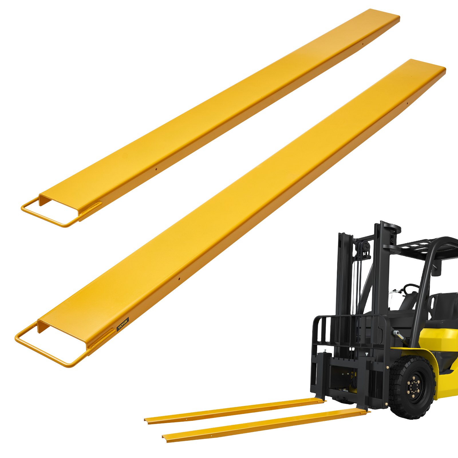 Extensiones de horquilla para palés VEVOR, 96" de largo x 6.5" de ancho, de acero al carbono de alta resistencia para montacargas, 1 par, accesorios industriales para montacargas, color amarillo