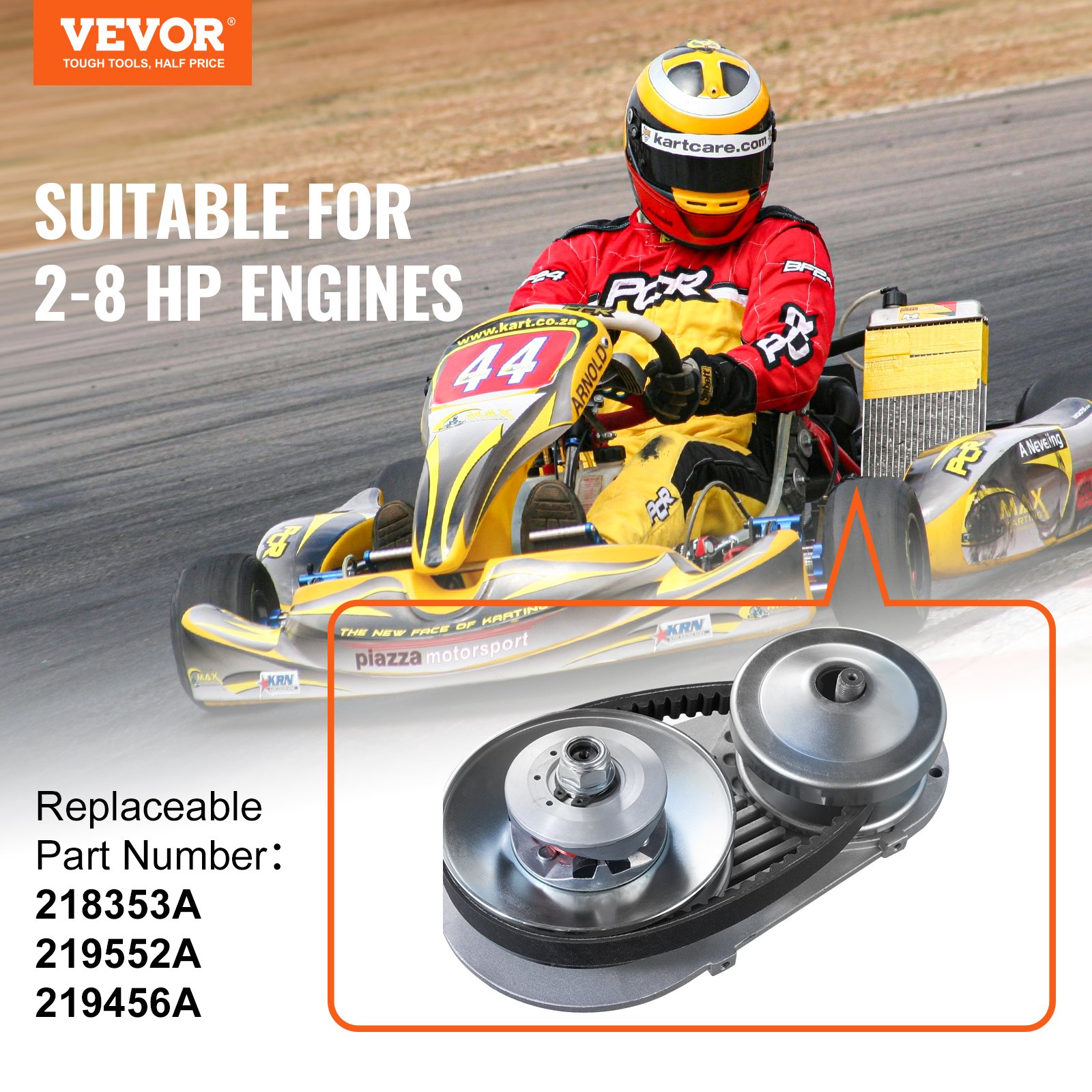 Embrague de transmisión VEVOR, motor de 2 a 8 HP, embrague de transmisión de alta resistencia de 2000 RPM con ruedas de diseño asimétrico y correa de goma robusta, embrague resistente y duradero con accesorios completos, apto para varios motores