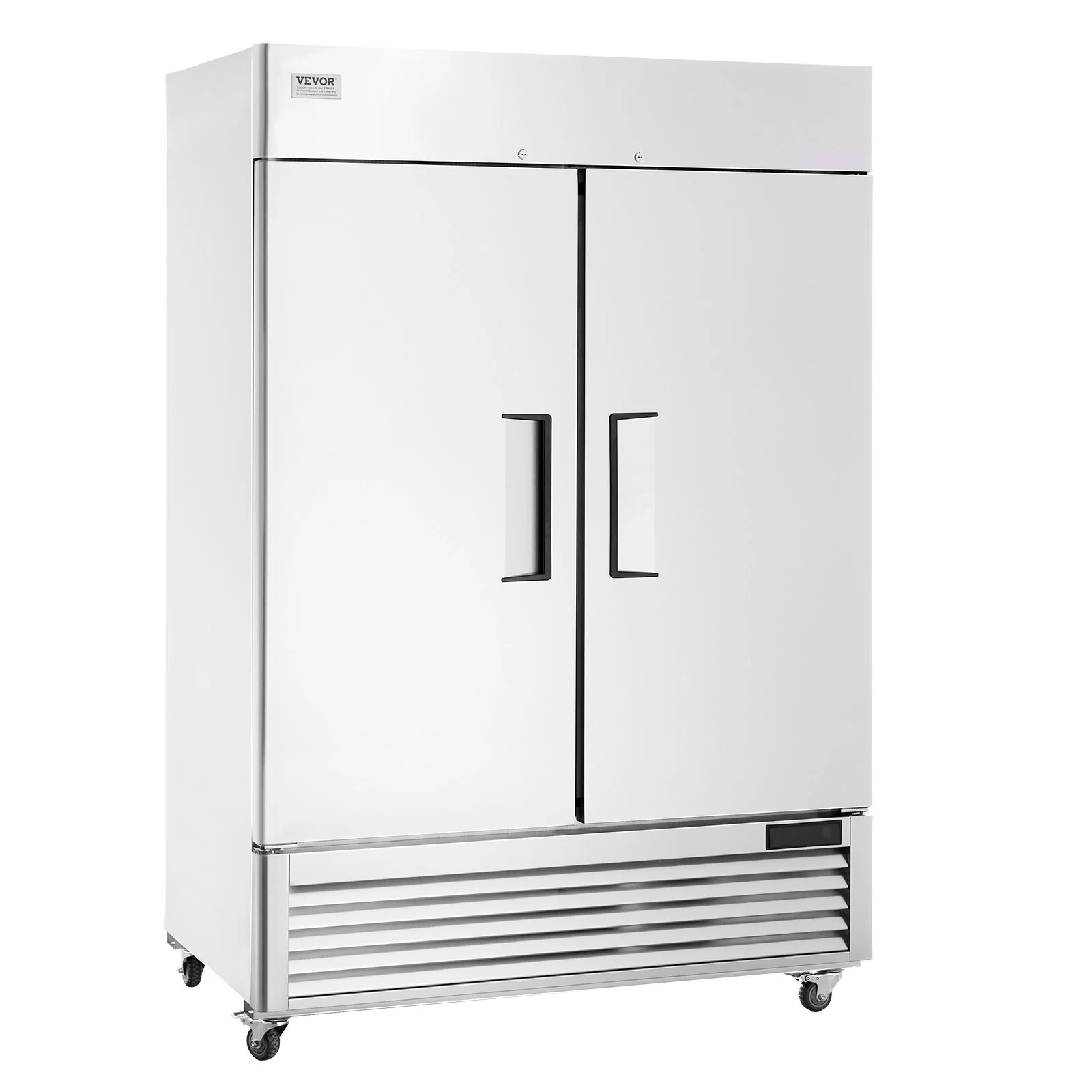 VEVOR Commercial Freezer 44.21 Cu.ft, Reach In 54.4" W Upright Freezer 2 Doors, Auto-Defrost Stainless Steel Reach-in Freezer with 8 Adjustable Shelves, -13 to 5℉ Temp Control, LED Lighting, 4 Wheels