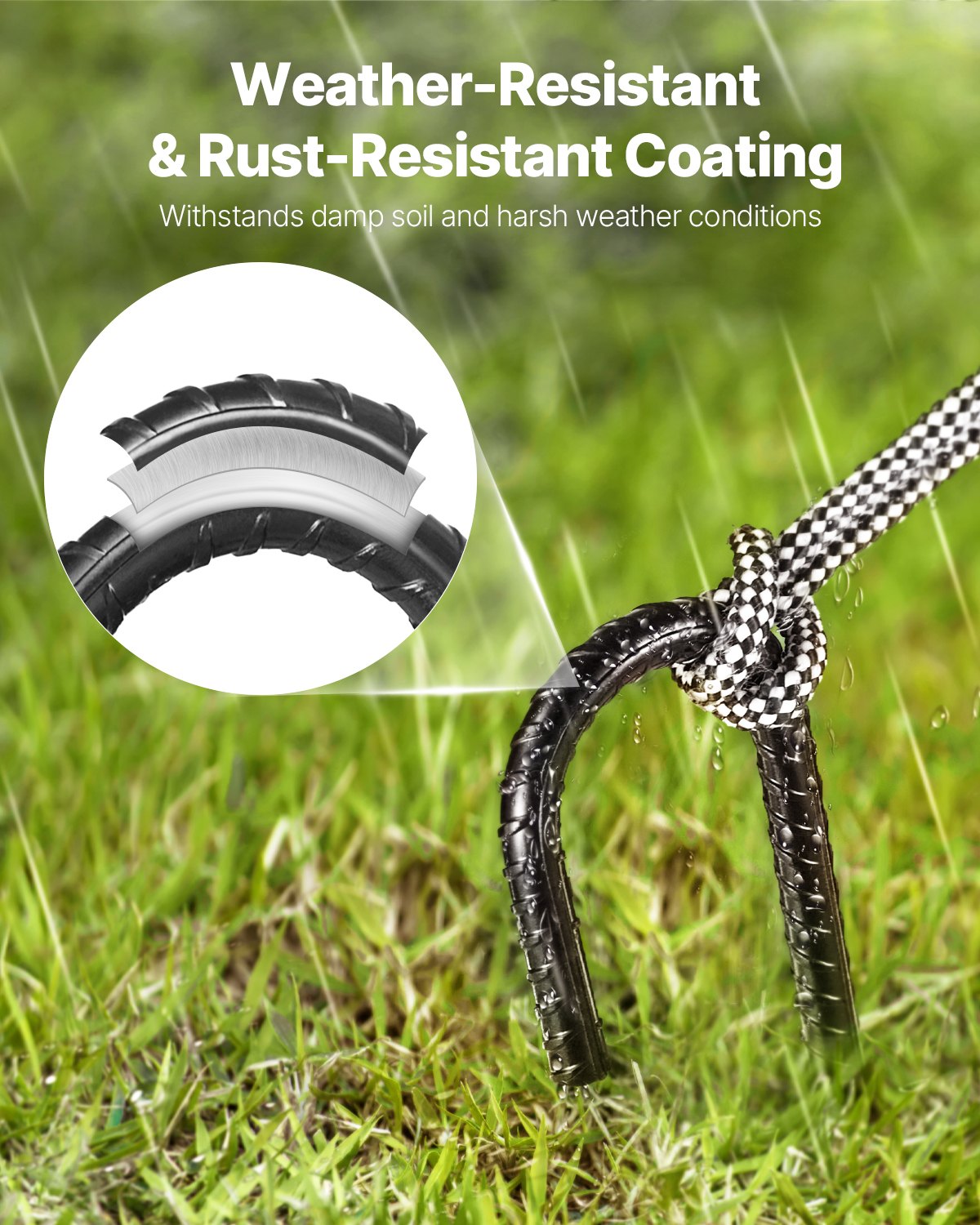 Estacas de refuerzo VEVOR de 30 cm, resistentes, con gancho en J de 1 cm de diámetro, anclajes de acero galvanizado con punta de cincel y revestimiento resistente a la oxidación, para jardinería, cercas y tiendas de campaña (paquete de 16)
