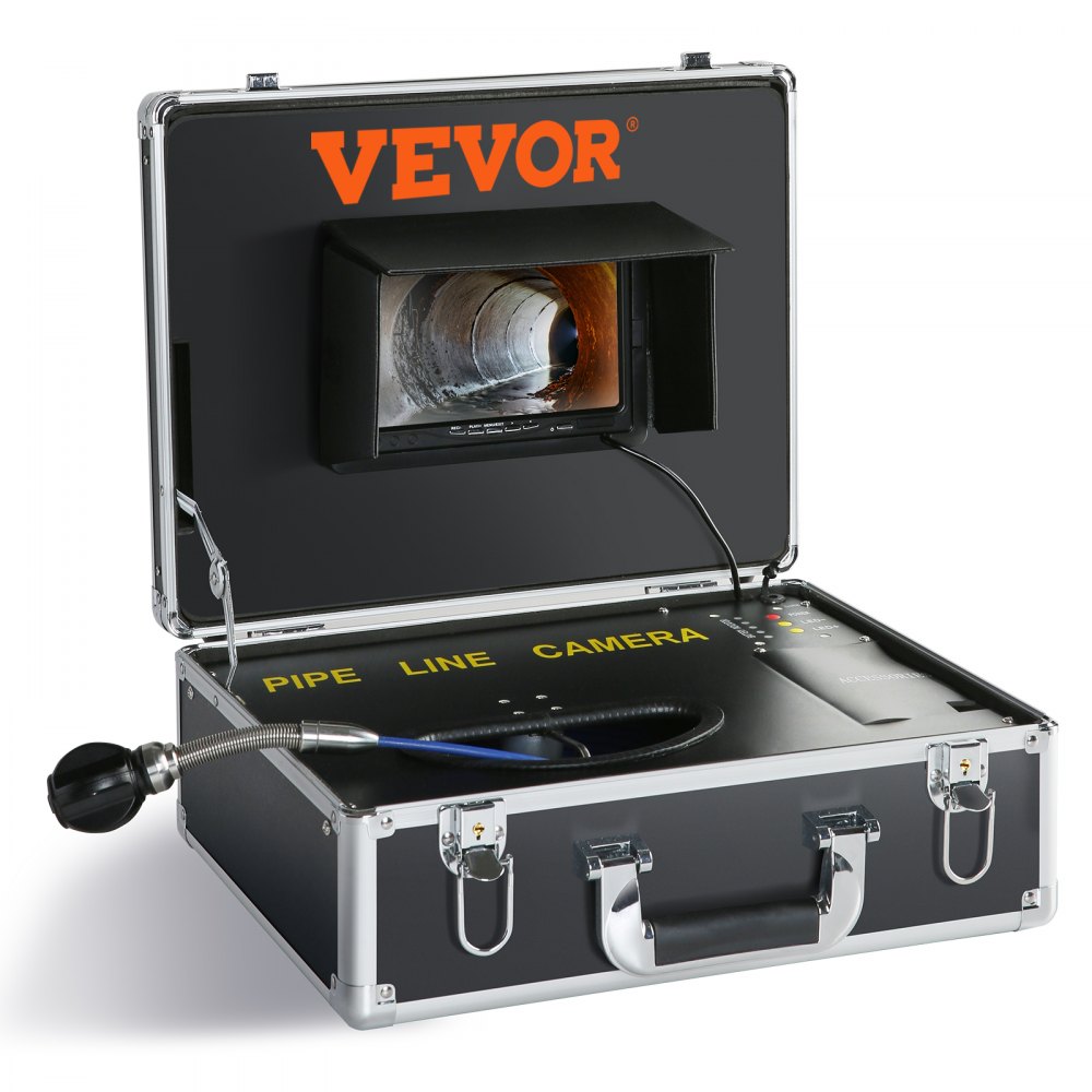 Cámara de alcantarillado VEVOR, 30 m (100 pies), pantalla de 7 pulgadas, cámara de inspección de tuberías con función DVR, impermeable IP68, 12 LED ajustables, con tarjeta SD de 16 GB para alcantarillado, tuberías de drenaje y plomería.