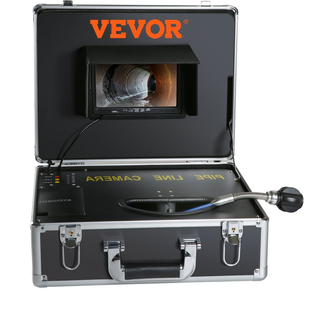 Cámara de alcantarillado VEVOR, 30 m (100 pies), pantalla de 7 pulgadas, cámara de inspección de tuberías con función DVR, impermeable IP68, 12 LED ajustables, con tarjeta SD de 16 GB para alcantarillado, tuberías de drenaje y plomería.
