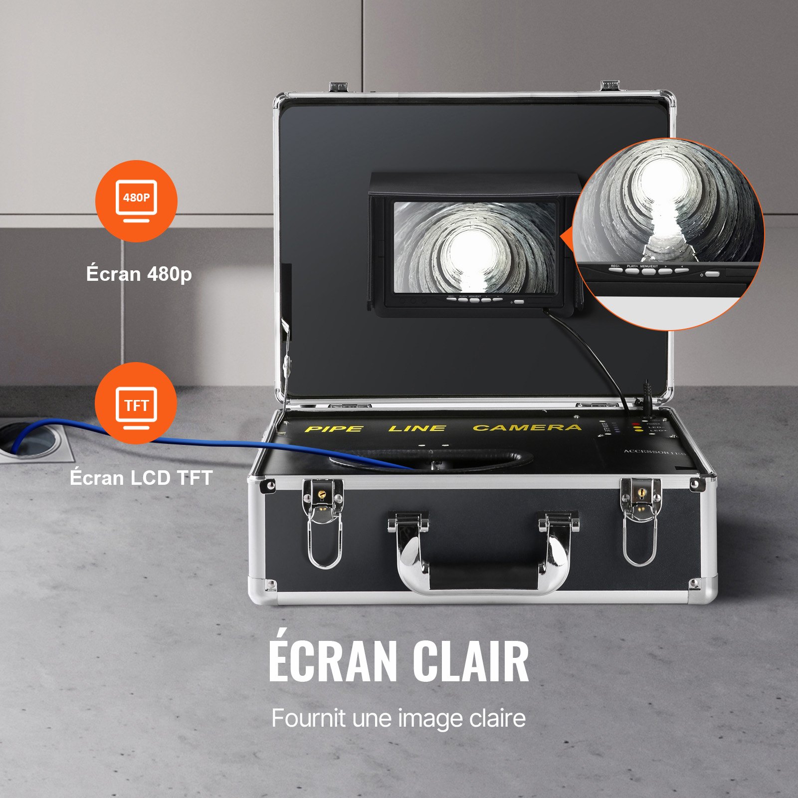 Cámara de alcantarillado VEVOR, 30 m (100 pies), pantalla de 7 pulgadas, cámara de inspección de tuberías con función DVR, impermeable IP68, 12 LED ajustables, con tarjeta SD de 16 GB para alcantarillado, tuberías de drenaje y plomería.