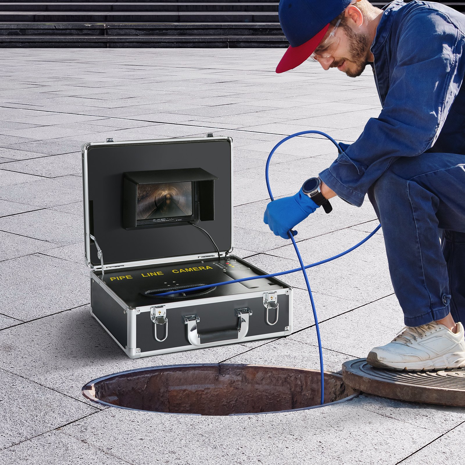 Cámara de alcantarillado VEVOR, 30 m (100 pies), pantalla de 7 pulgadas, cámara de inspección de tuberías con función DVR, impermeable IP68, 12 LED ajustables, con tarjeta SD de 16 GB para alcantarillado, tuberías de drenaje y plomería.