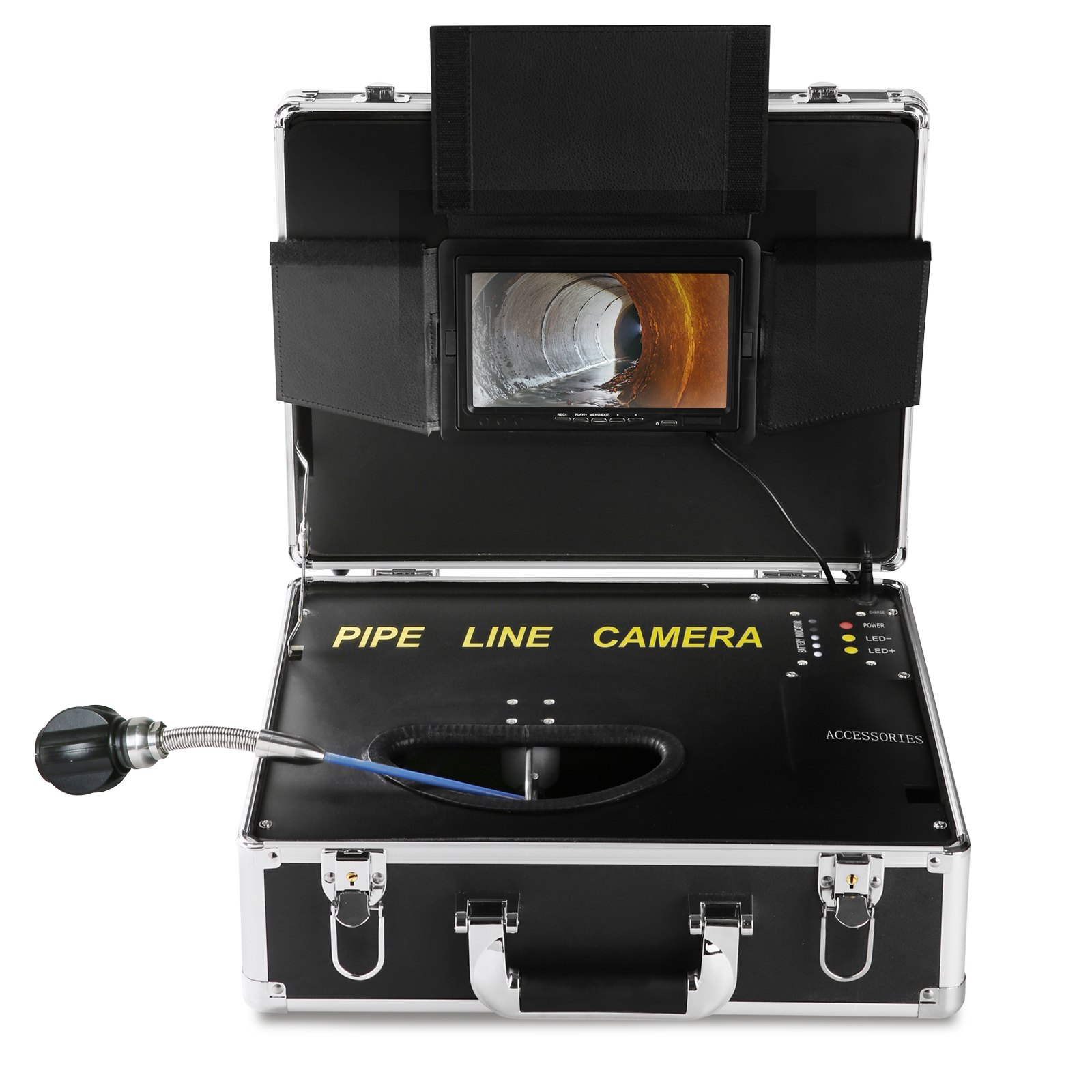 Cámara de alcantarillado VEVOR, 30 m (100 pies), pantalla de 7 pulgadas, cámara de inspección de tuberías con función DVR, impermeable IP68, 12 LED ajustables, con tarjeta SD de 16 GB para alcantarillado, tuberías de drenaje y plomería.