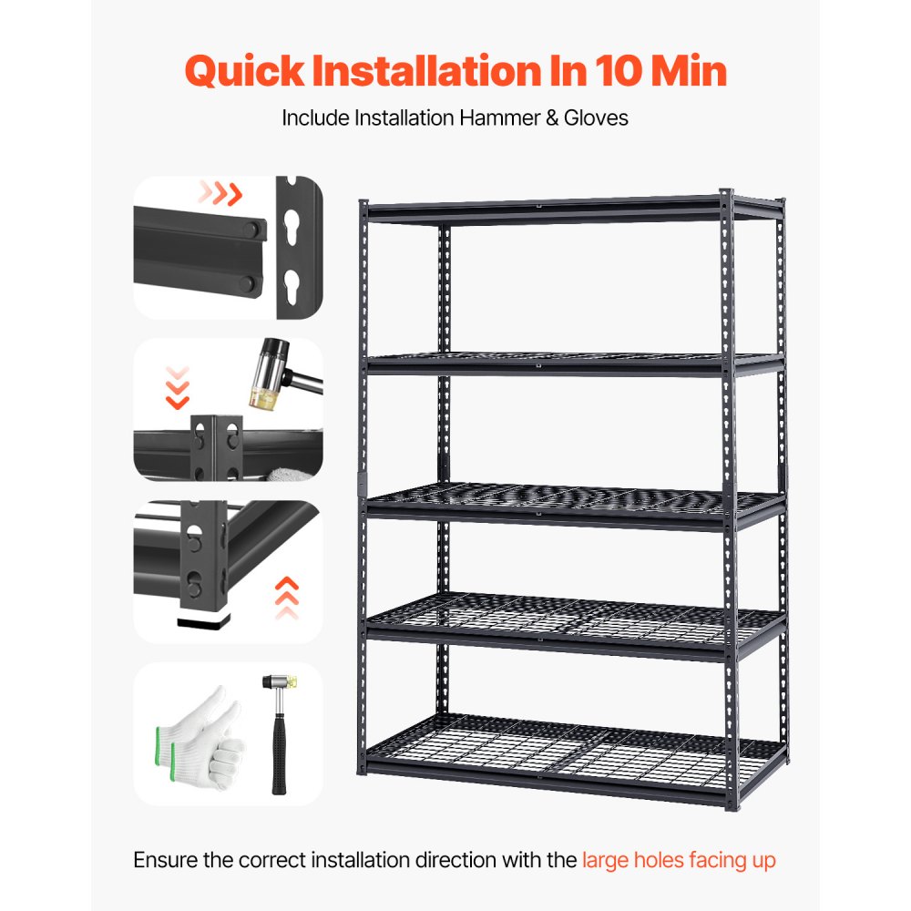 VEVOR Storage Shelves, 3000 lbs, 5 Tier Heavy Duty Garage Shelving, 24" D x 48" W x 72" H Adjustable Metal Shelves for Industrial Shelving Unit Utility Shelf, for Kitchen, Warehouse, Basement, Black