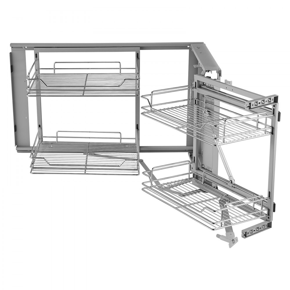 VEVOR 18"W Opening Blind Corner Pull Out Organizer, 2 Tier 4 Shelf Kitchen Cabinet Organizer, Magic Chrome Carbon Steel Storage Basket, Slide Out Storage Organizer, Left & Right Open Compatible