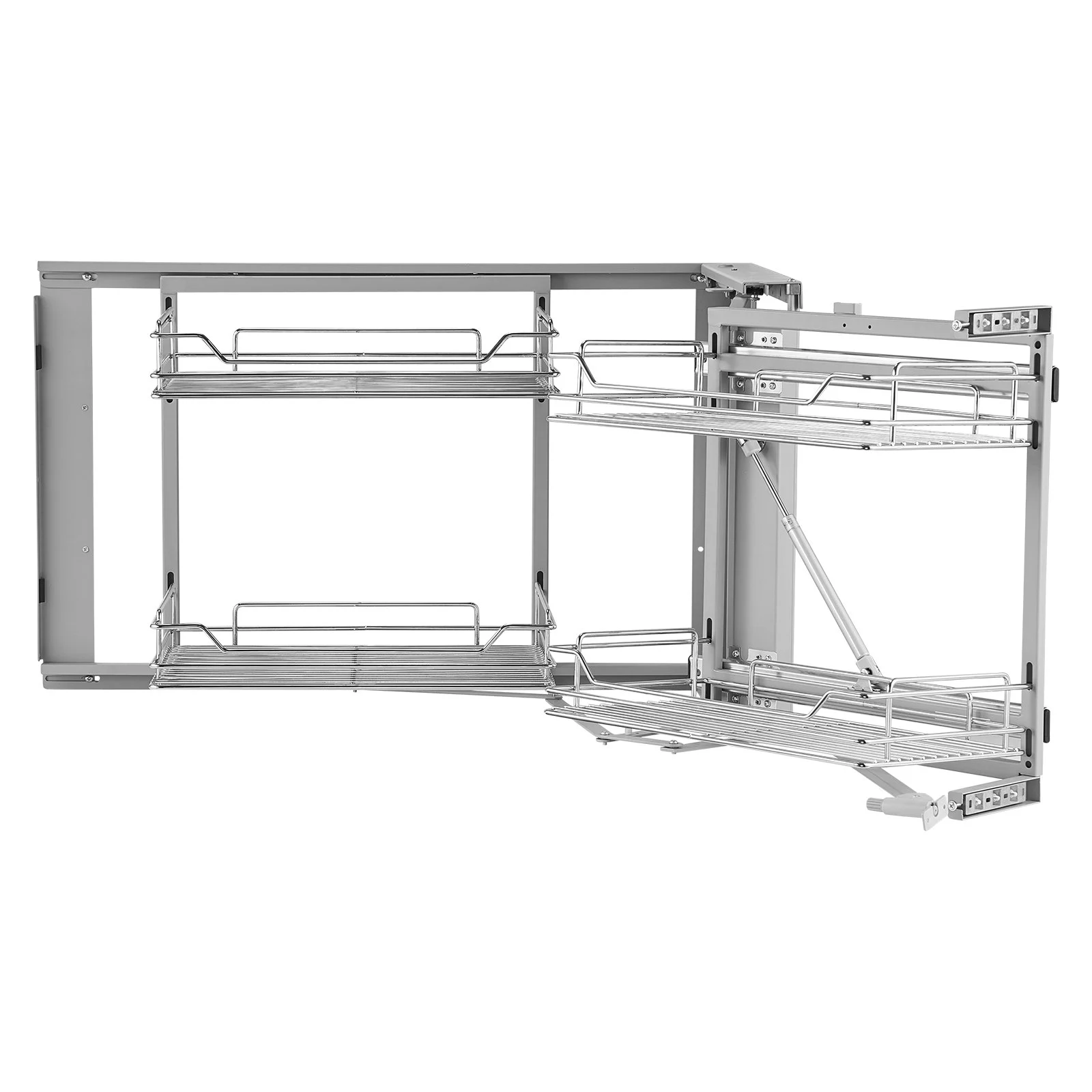 VEVOR 18"W Opening Blind Corner Pull Out Organizer, 2 Tier 4 Shelf Kitchen Cabinet Organizer, Magic Chrome Carbon Steel Storage Basket, Slide Out Storage Organizer, Left & Right Open Compatible
