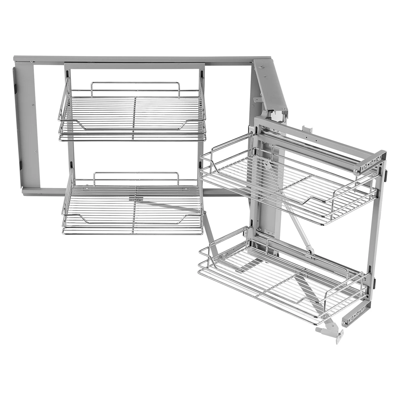 VEVOR 18"W Opening Blind Corner Pull Out Organizer, 2 Tier 4 Shelf Kitchen Cabinet Organizer, Magic Chrome Carbon Steel Storage Basket, Slide Out Storage Organizer, Left & Right Open Compatible