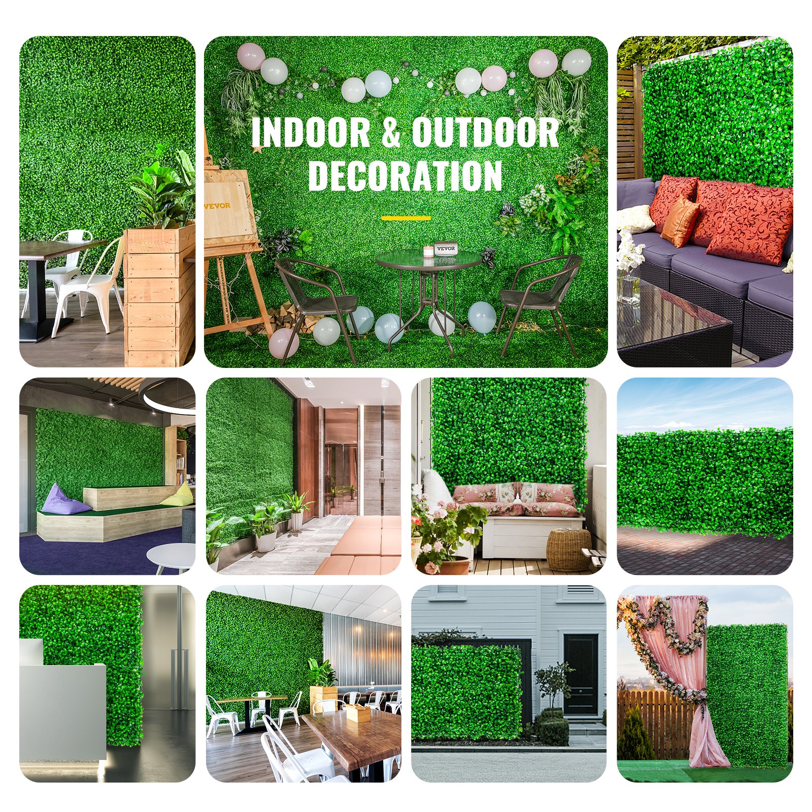 VEVOR Panel de boj artificial UV, 4 piezas, seto de boj, césped artificial, fondo de pared, 61 x 40 cm, césped verde, seto falso para decoración, valla de privacidad, interior, exterior, jardín, patio.