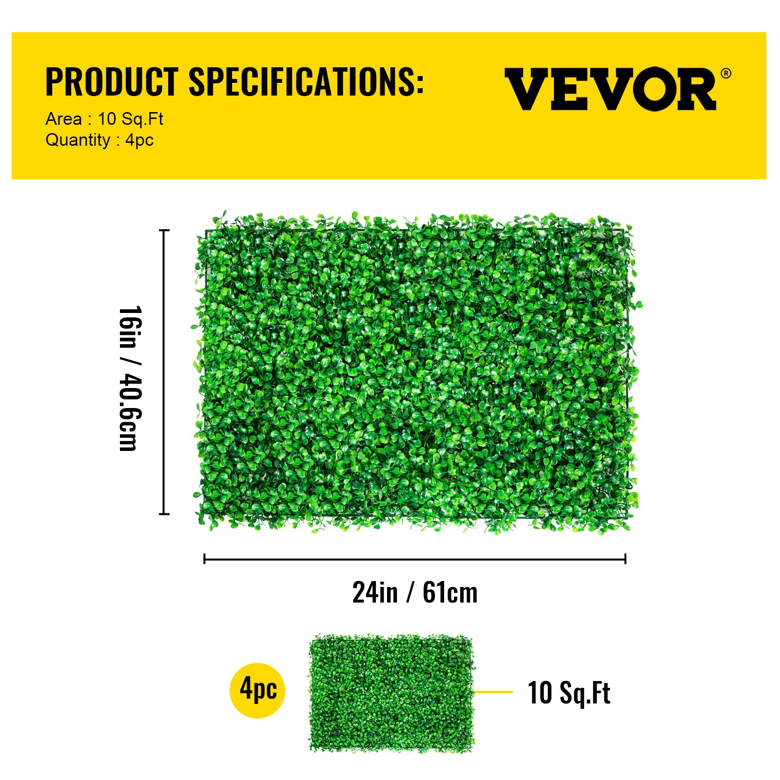 VEVOR Panel de boj artificial UV, 4 piezas, seto de boj, césped artificial, fondo de pared, 61 x 40 cm, césped verde, seto falso para decoración, valla de privacidad, interior, exterior, jardín, patio.