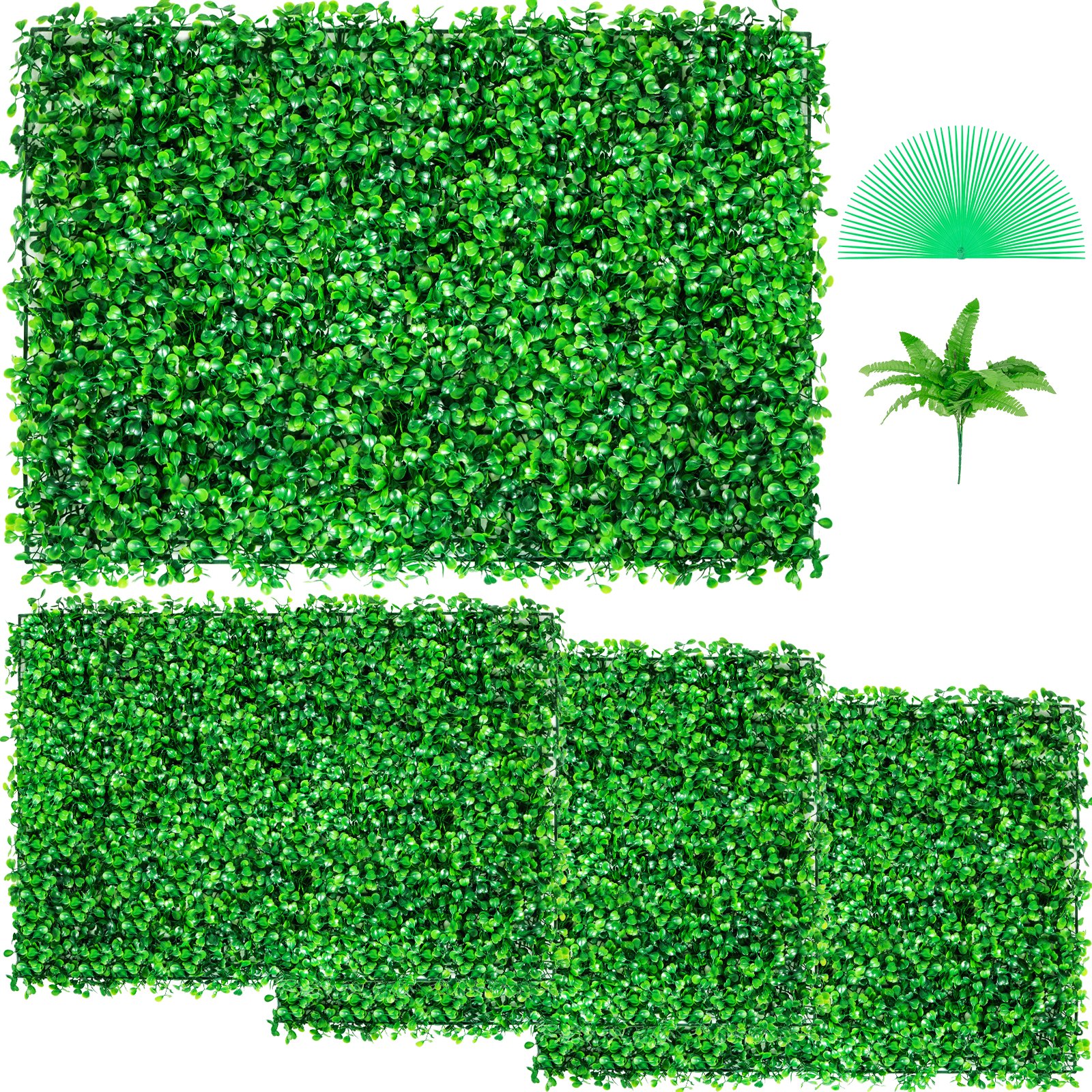 VEVOR Panel de boj artificial UV, 4 piezas, seto de boj, césped artificial, fondo de pared, 61 x 40 cm, césped verde, seto falso para decoración, valla de privacidad, interior, exterior, jardín, patio.