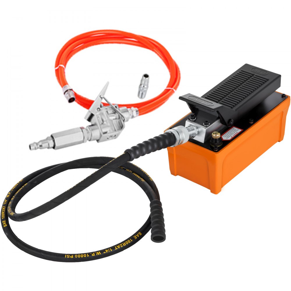 VEVOR Air Hydraulic Pump 10000 PSI Air Over Hydraulic Pump 1/2 Gal Reservoir Air Treadle Foot Actuated Hydraulic Pump 3/8" NPT with 4.1 ft Hose 2 Connector Single Acting for Car Repair (Orange)