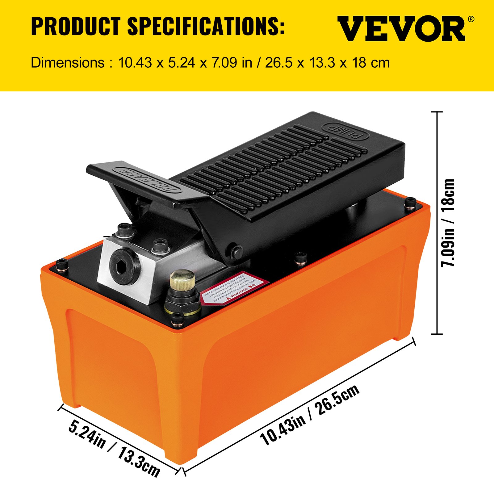VEVOR Air Hydraulic Pump 10000 PSI Air Over Hydraulic Pump 1/2 Gal Reservoir Air Treadle Foot Actuated Hydraulic Pump 3/8" NPT with 4.1 ft Hose 2 Connector Single Acting for Car Repair (Orange)