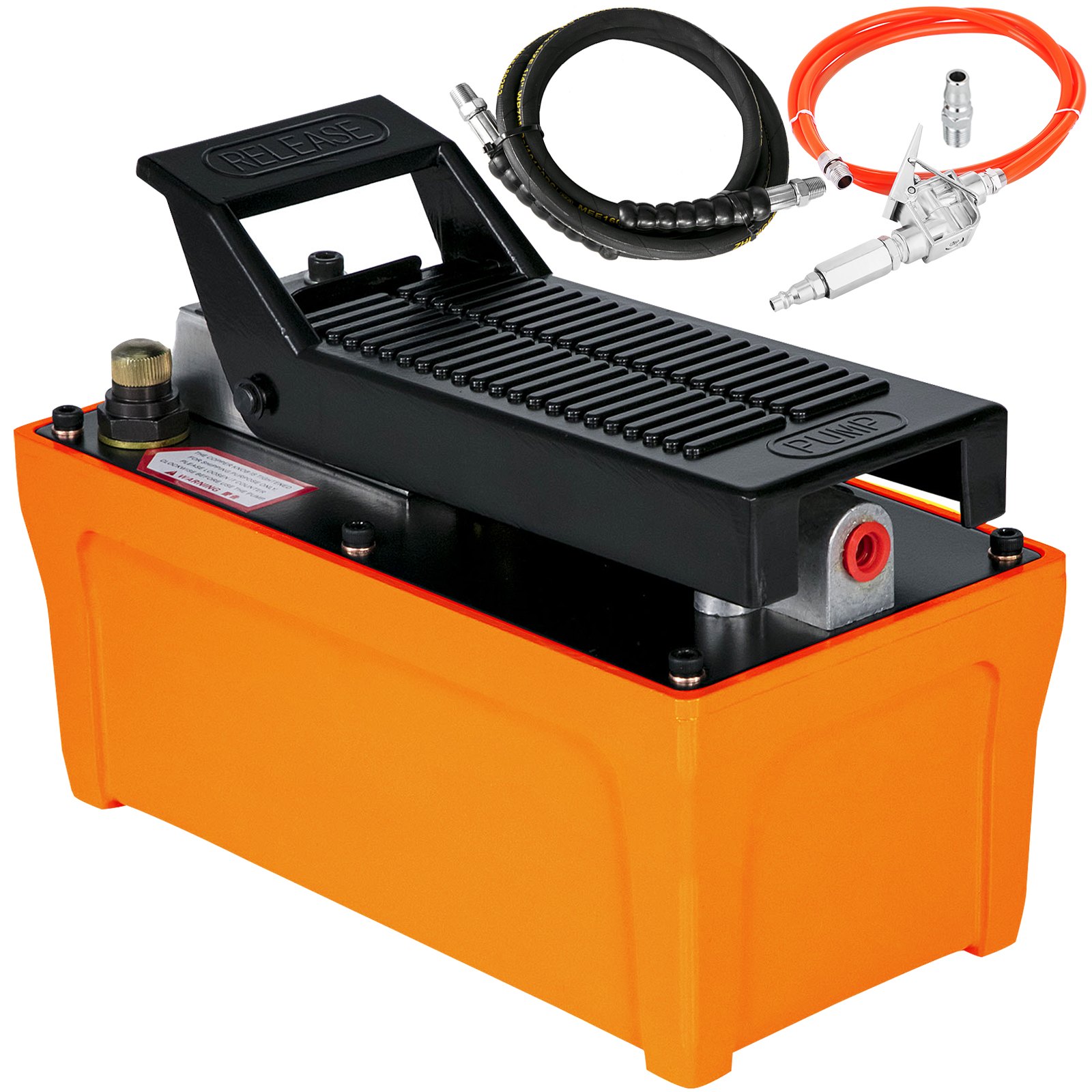 VEVOR Air Hydraulic Pump 10000 PSI Air Over Hydraulic Pump 1/2 Gal Reservoir Air Treadle Foot Actuated Hydraulic Pump 3/8" NPT with 4.1 ft Hose 2 Connector Single Acting for Car Repair (Orange)