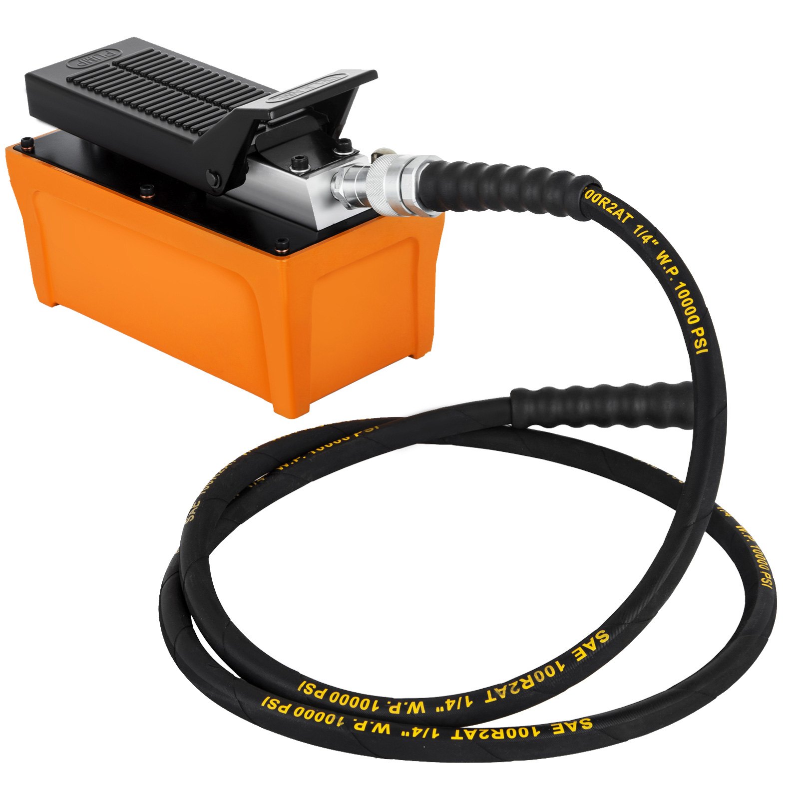 VEVOR Air Hydraulic Pump 10000 PSI Air Over Hydraulic Pump 1/2 Gal Reservoir Air Treadle Foot Actuated Hydraulic Pump 3/8" NPT with 4.1 ft Hose 2 Connector Single Acting for Car Repair (Orange)