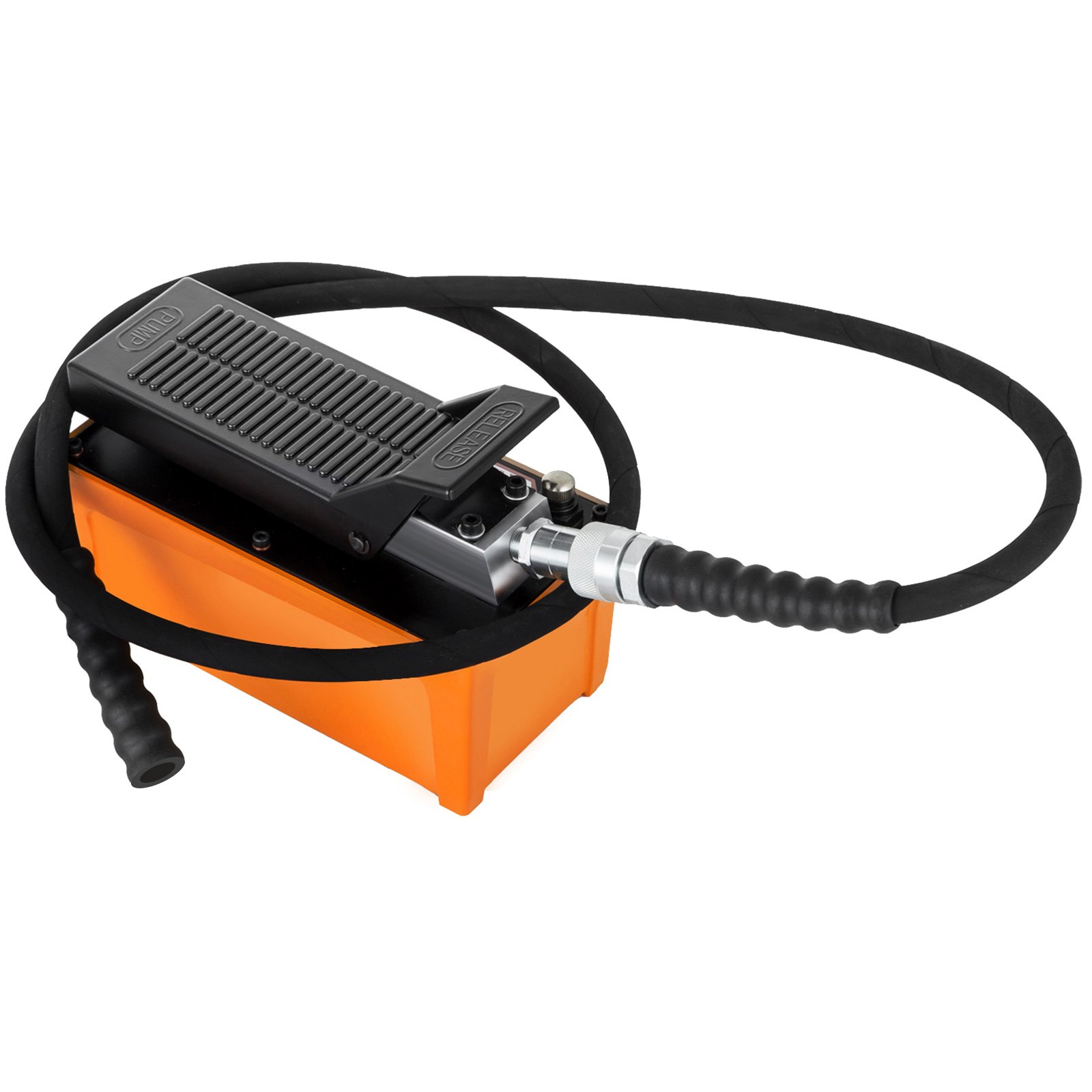 VEVOR Air Hydraulic Pump 10000 PSI Air Over Hydraulic Pump 1/2 Gal Reservoir Air Treadle Foot Actuated Hydraulic Pump 3/8" NPT with 4.1 ft Hose 2 Connector Single Acting for Car Repair (Orange)