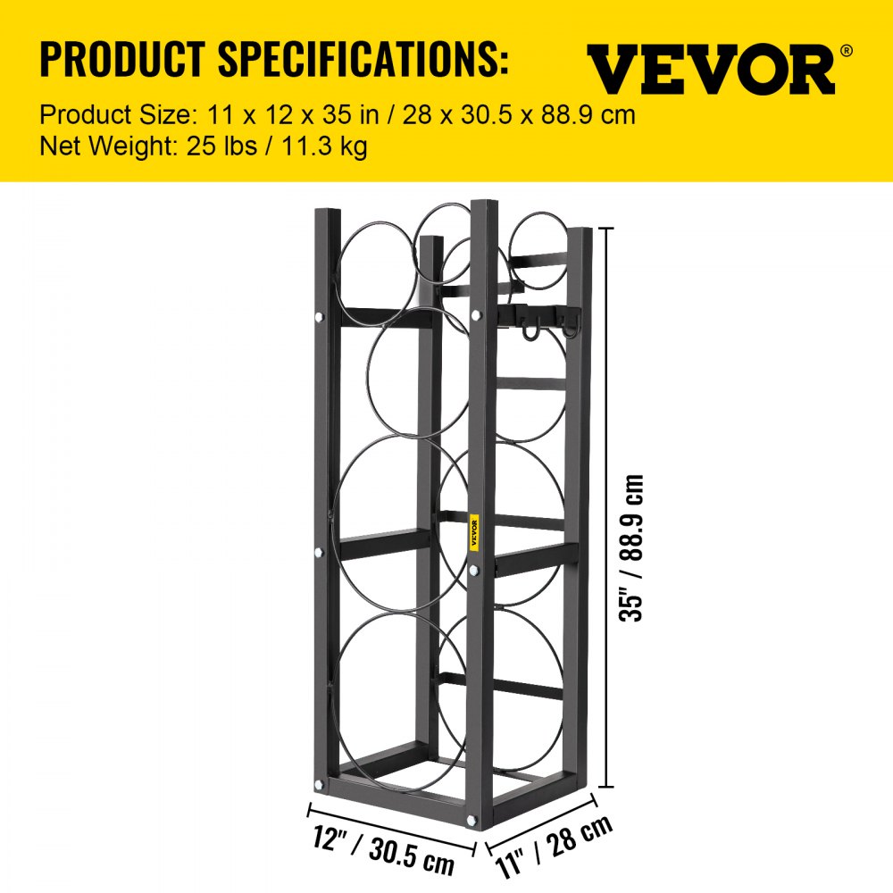 VEVOR Refrigerant Tank Rack with 2x30lb and Other 3 Saving Space Cylinder Tank Rack 35x13x14-inch Refrigerant Cylinder Rack Gas Cylinder Racks and Holders for Gas Oxygen Nitrogen Storage