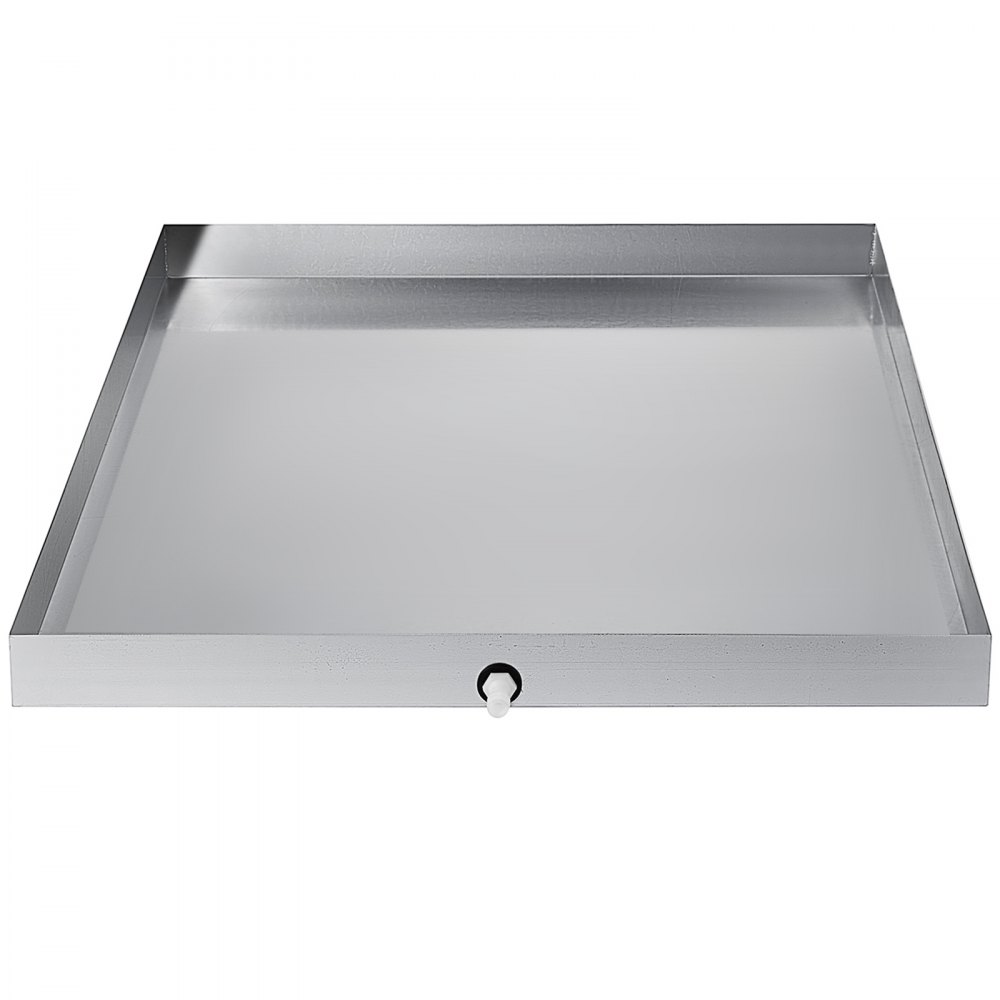 VEVOR Bandeja para lavadora de 32 x 32 x 2,5 pulgadas, 18 GA de espesor, acero inoxidable 304, bandeja de goteo para lavadora compacta y resistente con orificio de drenaje y adaptador de manguera