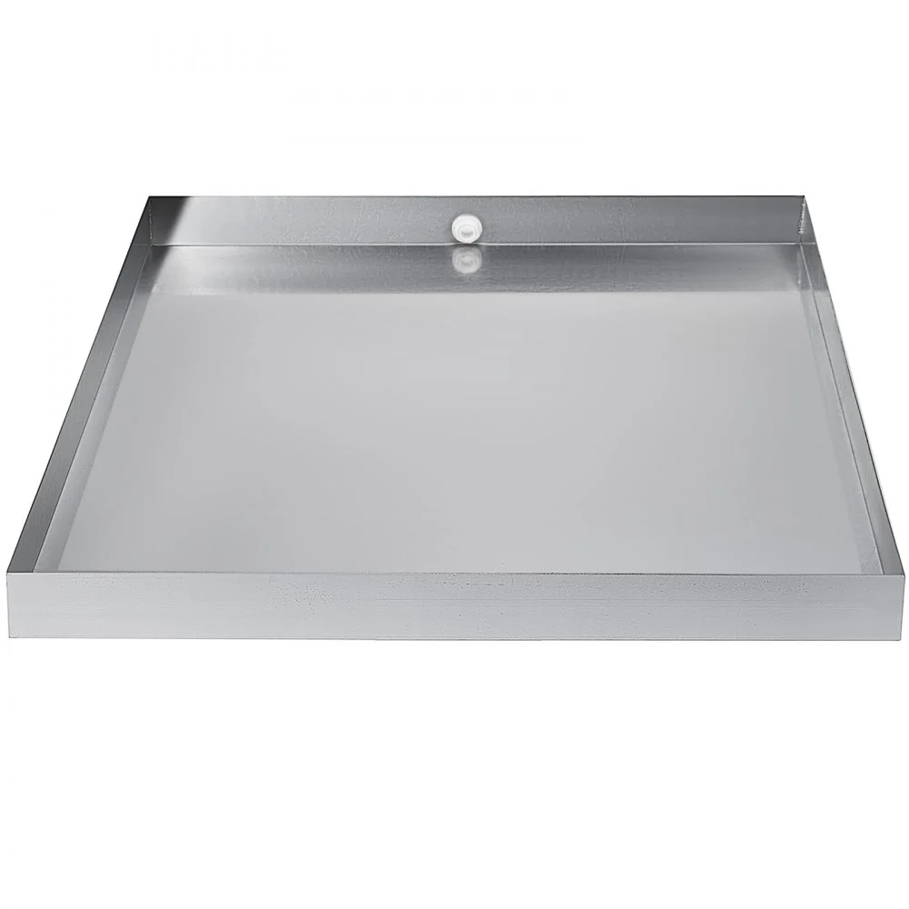 VEVOR Bandeja para lavadora de 32 x 32 x 2,5 pulgadas, 18 GA de espesor, acero inoxidable 304, bandeja de goteo para lavadora compacta y resistente con orificio de drenaje y adaptador de manguera