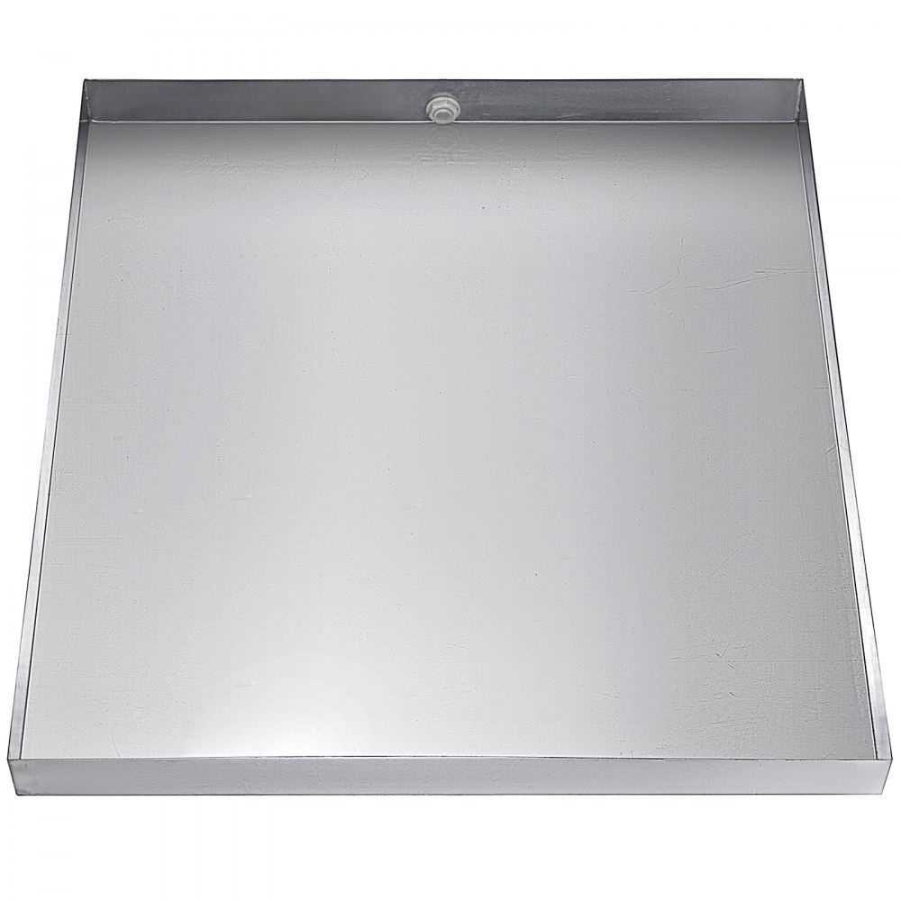 VEVOR Bandeja para lavadora de 32 x 32 x 2,5 pulgadas, 18 GA de espesor, acero inoxidable 304, bandeja de goteo para lavadora compacta y resistente con orificio de drenaje y adaptador de manguera