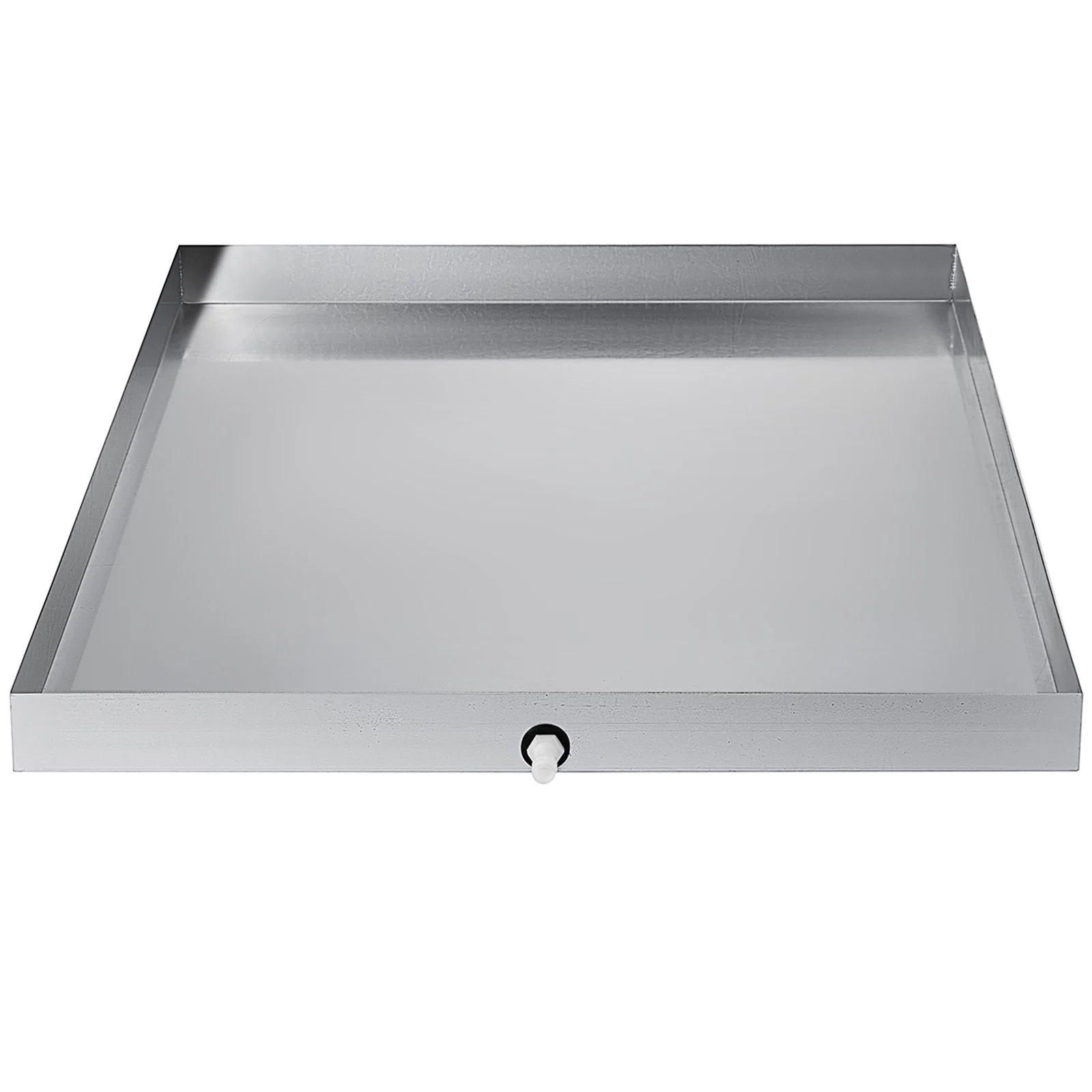 VEVOR Bandeja para lavadora de 32 x 32 x 2,5 pulgadas, 18 GA de espesor, acero inoxidable 304, bandeja de goteo para lavadora compacta y resistente con orificio de drenaje y adaptador de manguera