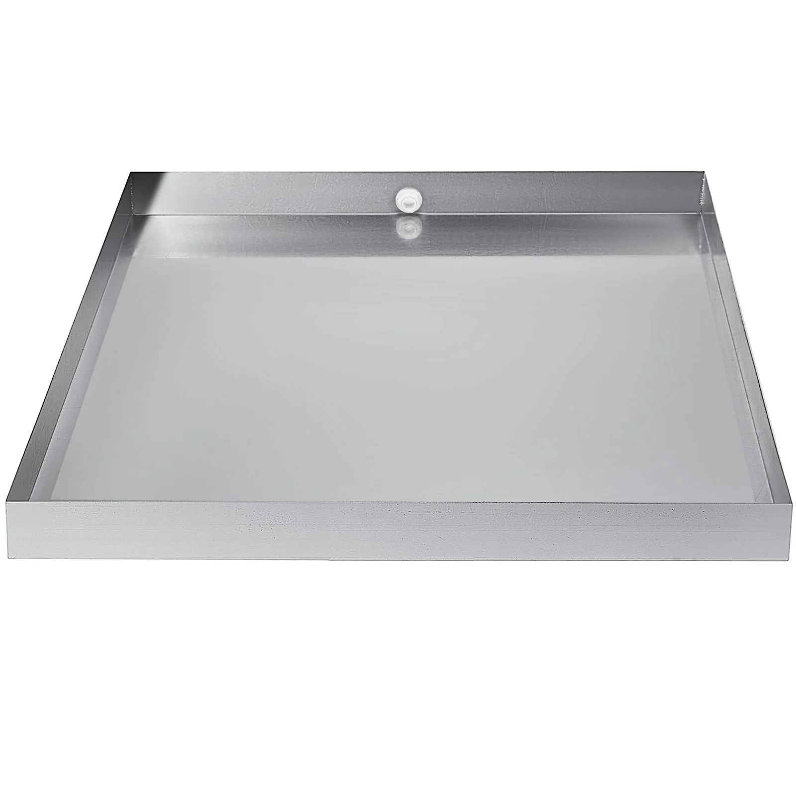 VEVOR Bandeja para lavadora de 32 x 32 x 2,5 pulgadas, 18 GA de espesor, acero inoxidable 304, bandeja de goteo para lavadora compacta y resistente con orificio de drenaje y adaptador de manguera