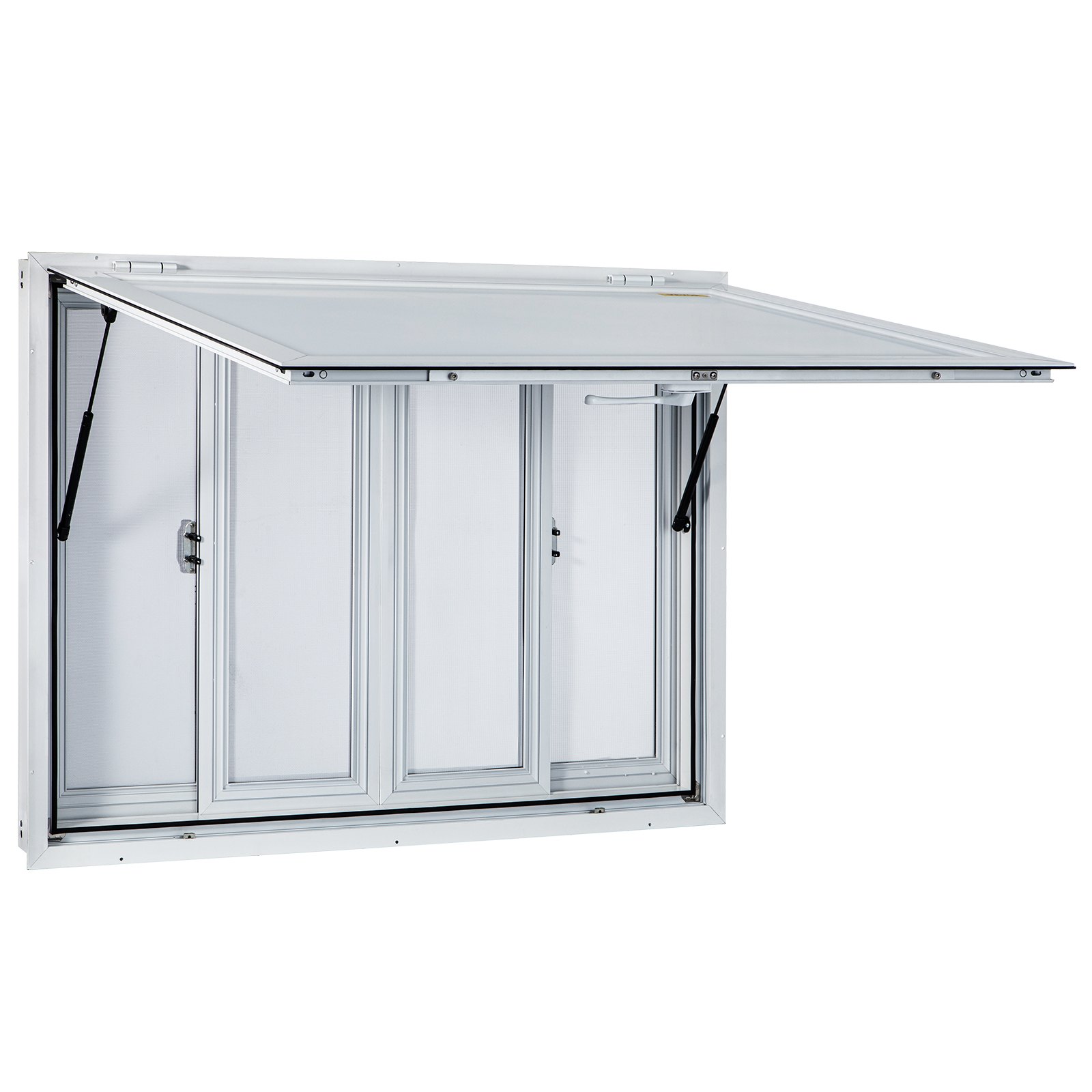 Ventana de concesión VEVOR de 122 x 91 cm, de aleación de aluminio, para servicio de food trucks, con 4 ventanas corredizas horizontales, puerta con toldo y gancho de arrastre. Ideal para food trucks y remolques de concesión.