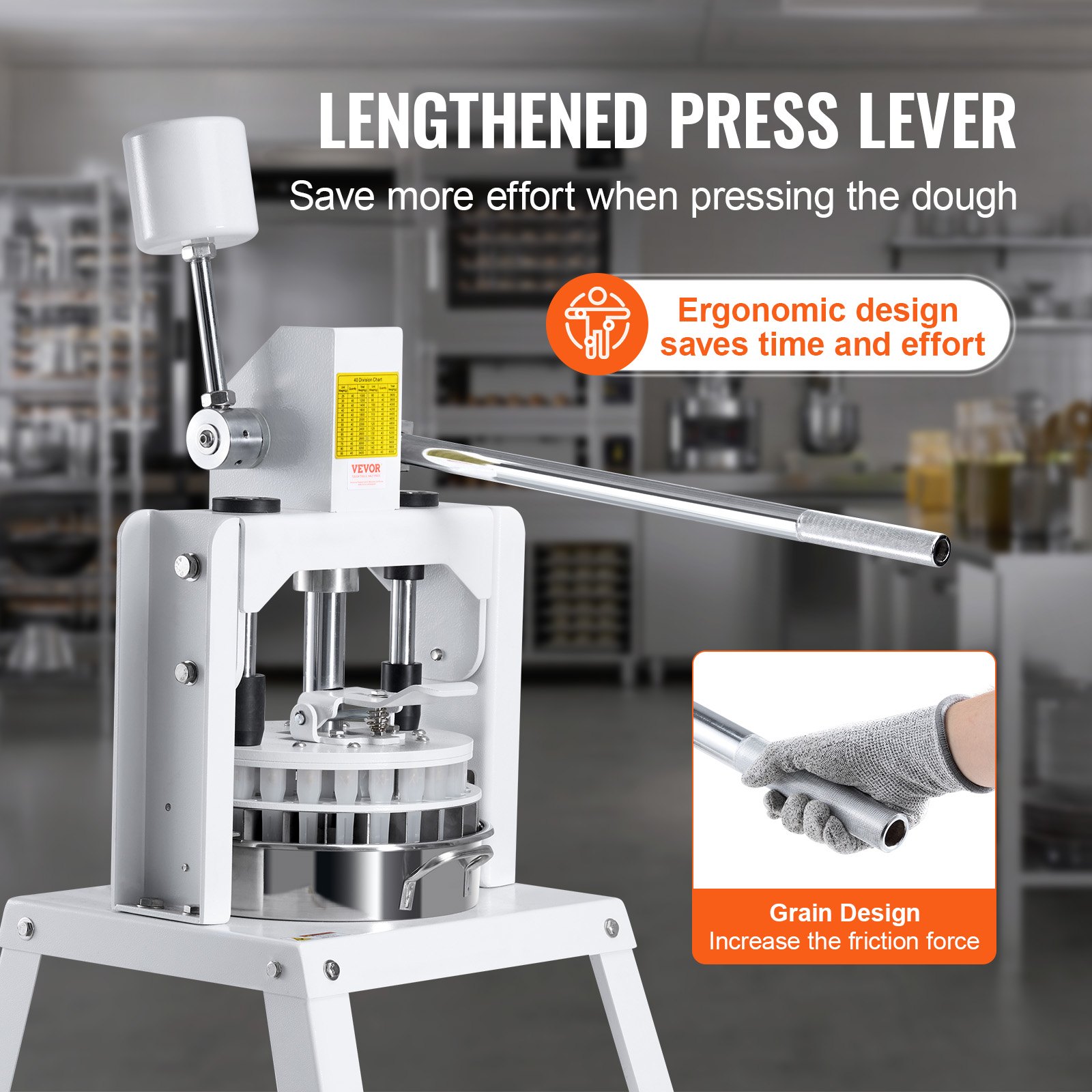 VEVOR Máquina Divisor de Masa Manual 40 Piezas Cortador de Masa de Prensa Manual Vertical 30-150 g con Bandeja y Hoja de Acero Inoxidable Máquina para Hacer Pan para Panadería, Restaurante