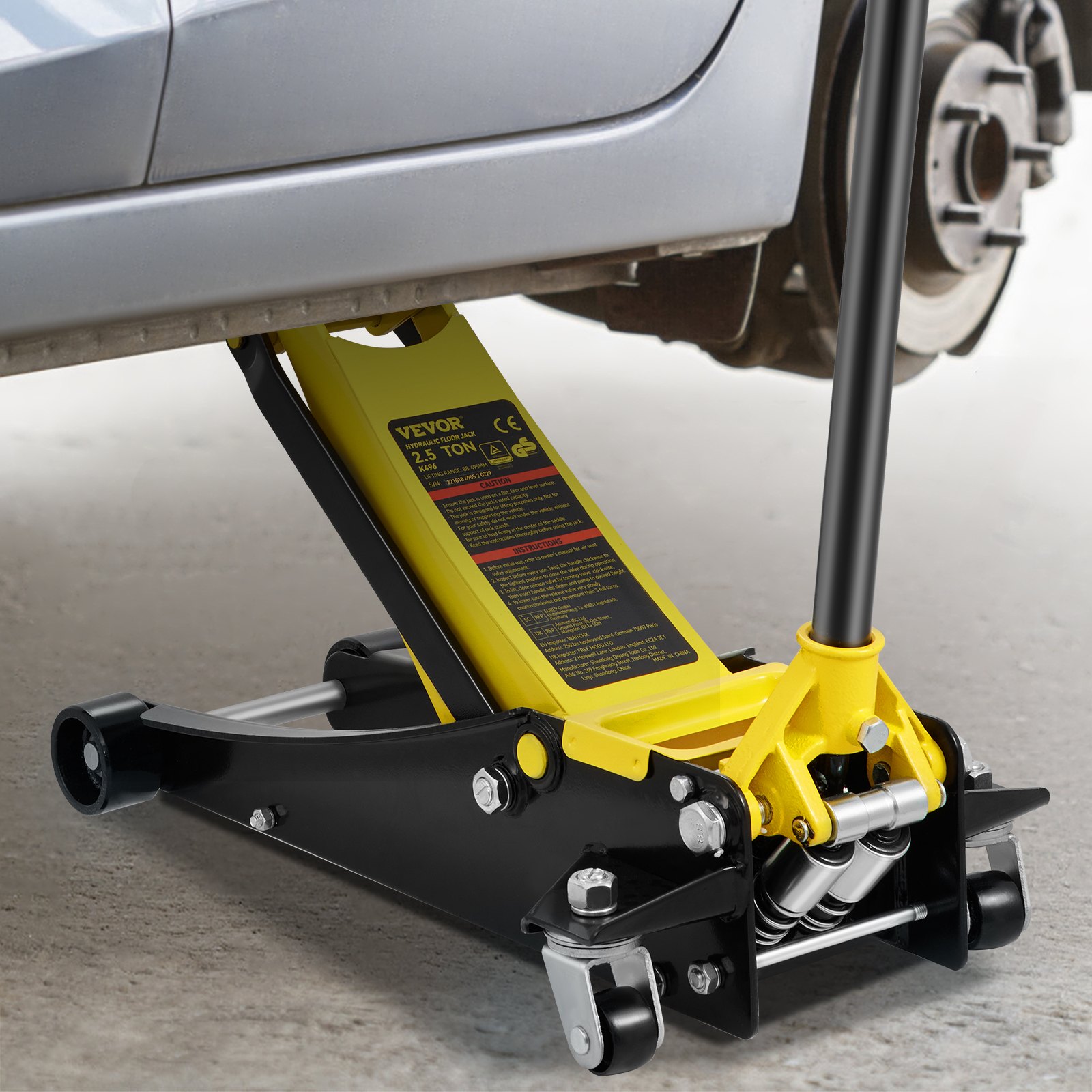 VEVOR Gato de Piso, Gato de Piso de Perfil Bajo de 2.5 toneladas, Gato de Piso de Carreras de Acero de Alta Resistencia con Bomba de elevación rápida de Pistones Dobles, Rango de elevación del Gato de Piso 3.64"-19.49