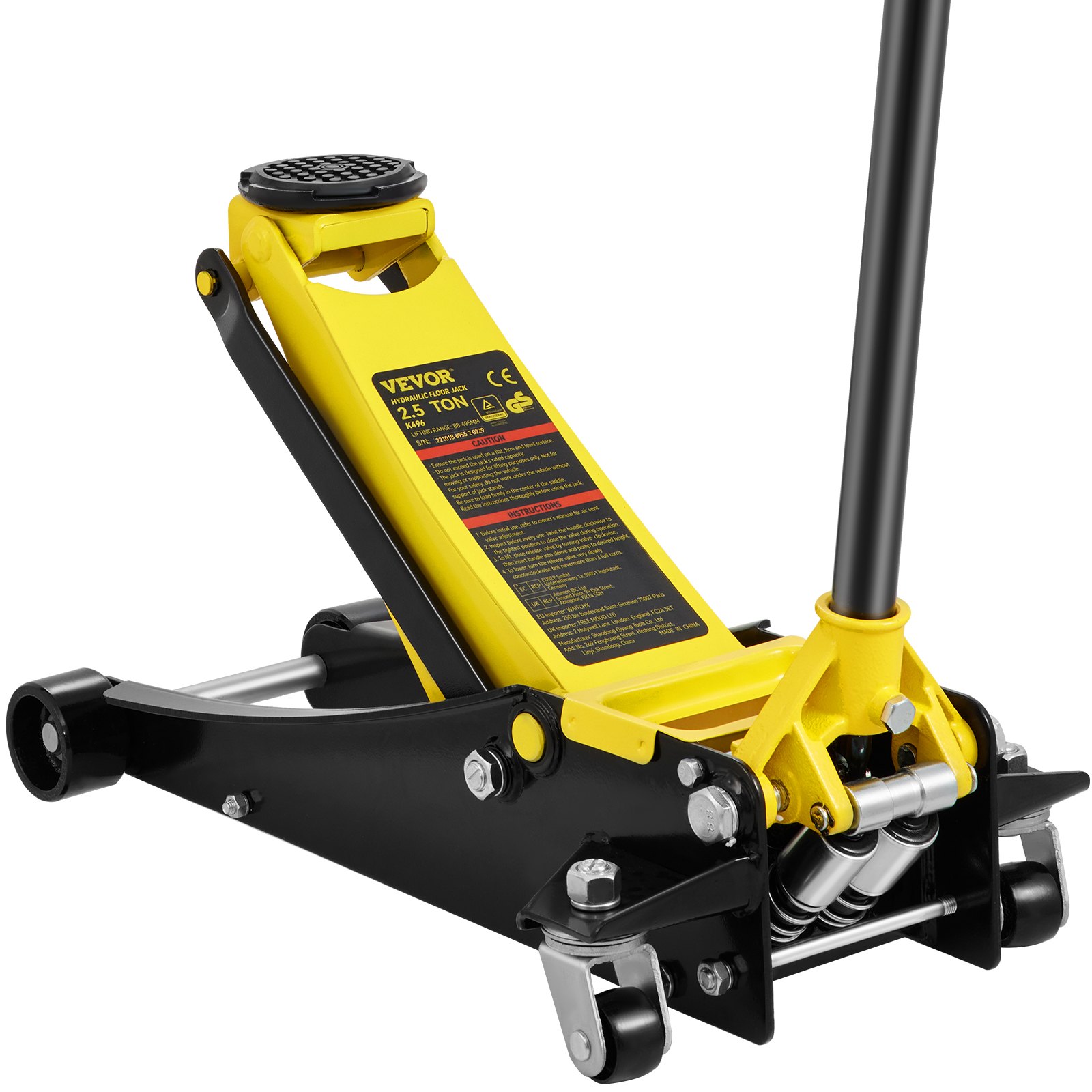 VEVOR Gato de Piso, Gato de Piso de Perfil Bajo de 2.5 toneladas, Gato de Piso de Carreras de Acero de Alta Resistencia con Bomba de elevación rápida de Pistones Dobles, Rango de elevación del Gato de Piso 3.64"-19.49