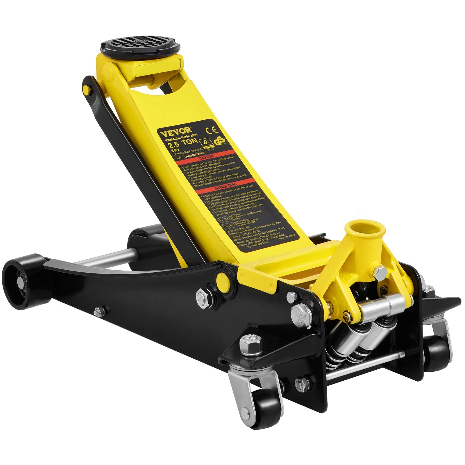 VEVOR Gato de Piso, Gato de Piso de Perfil Bajo de 2.5 toneladas, Gato de Piso de Carreras de Acero de Alta Resistencia con Bomba de elevación rápida de Pistones Dobles, Rango de elevación del Gato de Piso 3.64"-19.49