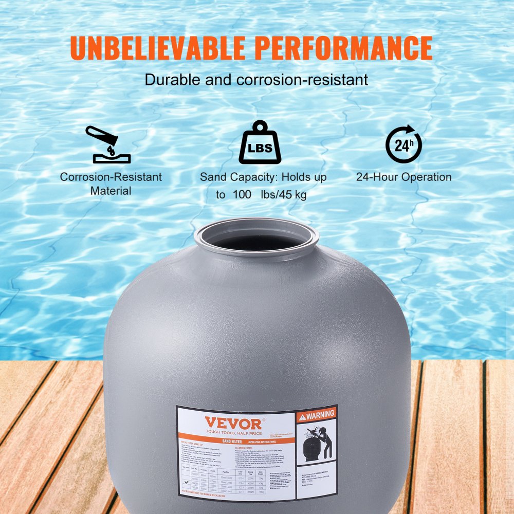 Filtro de arena VEVOR de 22 pulgadas, caudal de hasta 55 GPM, sistema de filtro de arena para piscinas sobre el suelo con válvula multipuerto de 7 vías, funciones de filtrado, retrolavado, enjuague, recirculación, desechos, invierno y cerrado.